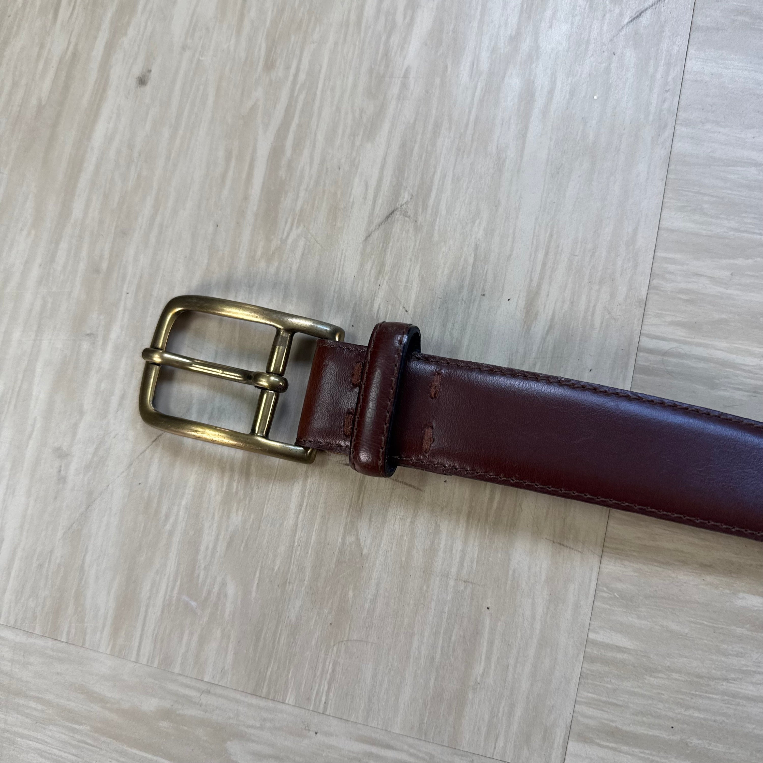 Reiss 2000's gold plated buckle brown leather belt (OS)