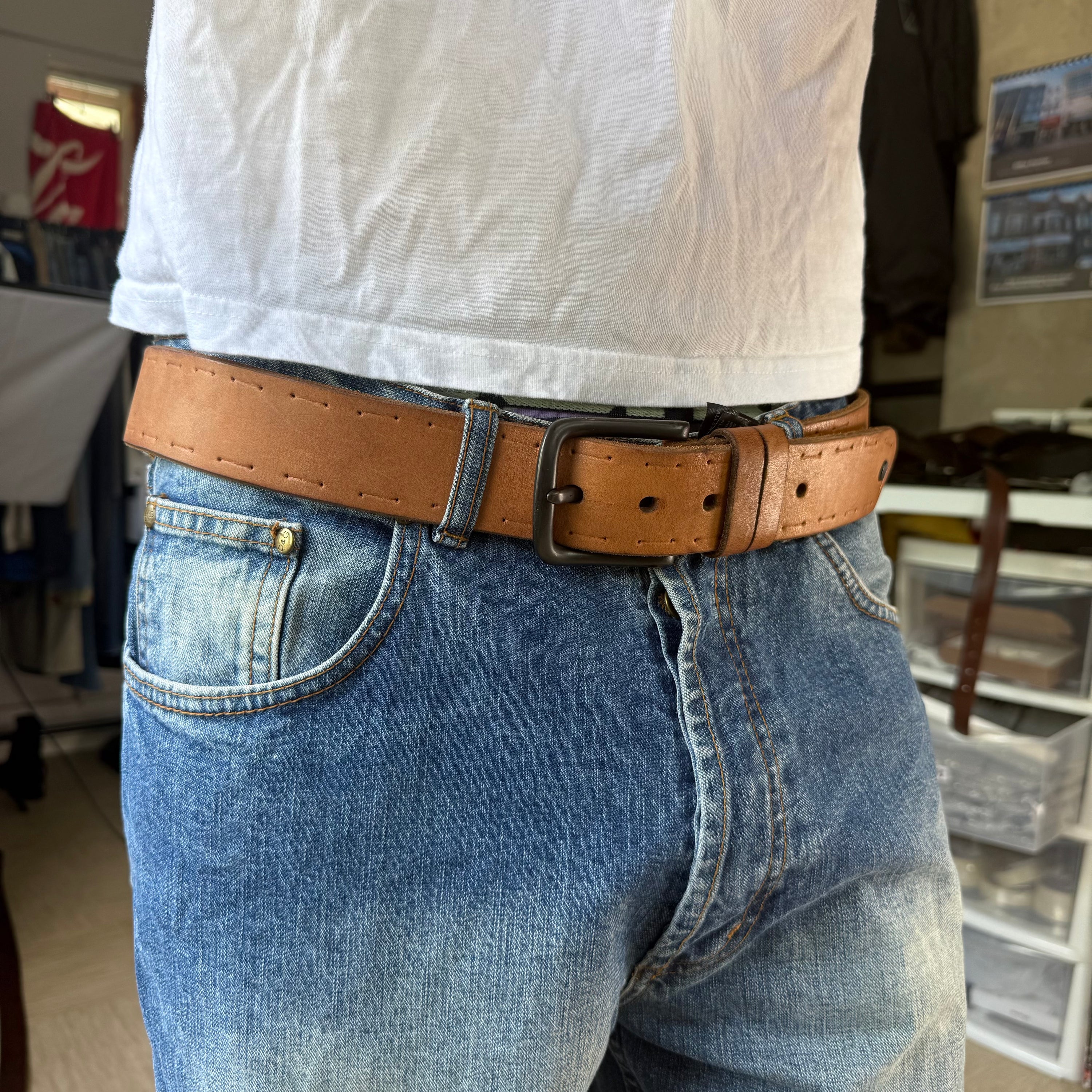 Allsaints 2000's light brown leather belt (OS)