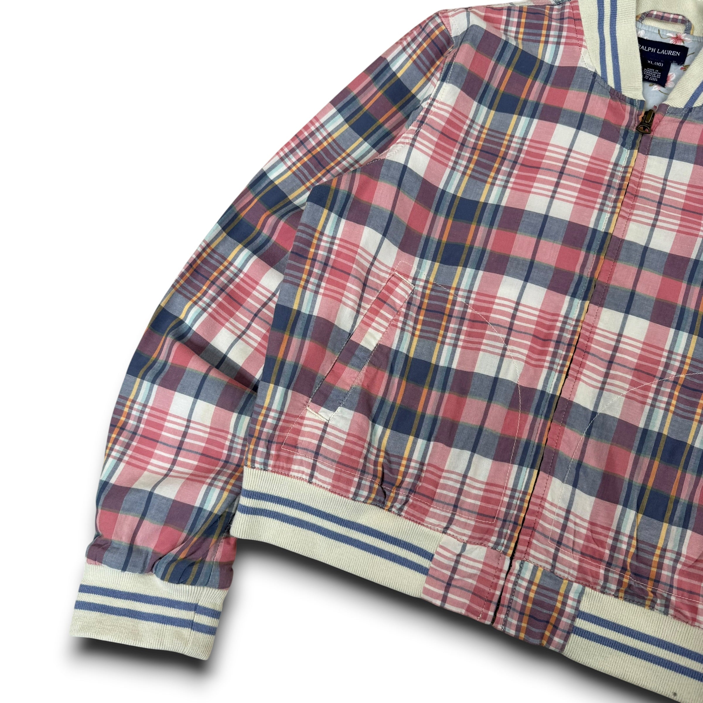 Ralph Lauren 2000's plaid cropped zip up track jacket (XS)