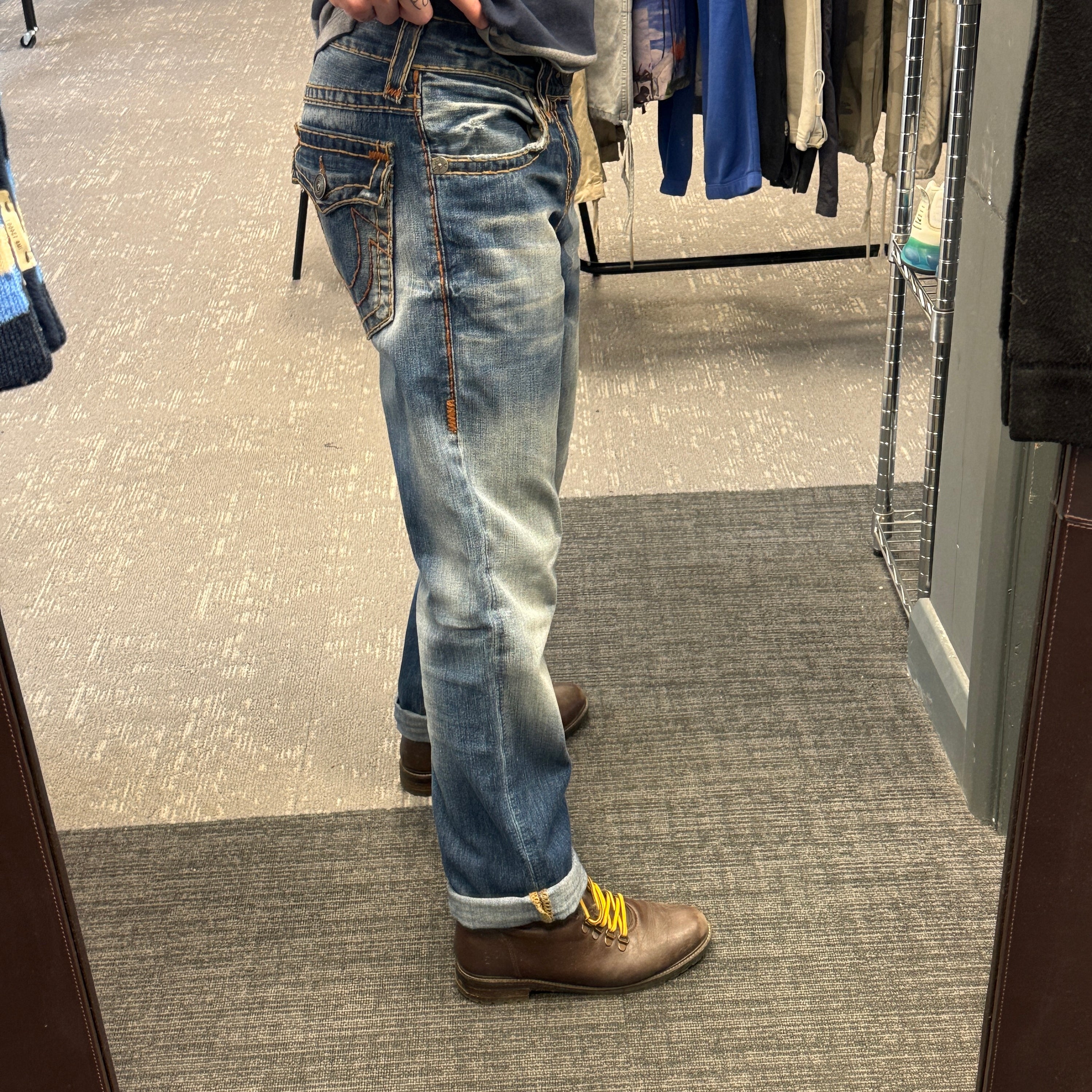 True religion 2000's Ricky relaxed straight contrast stitch denim jeans (S)