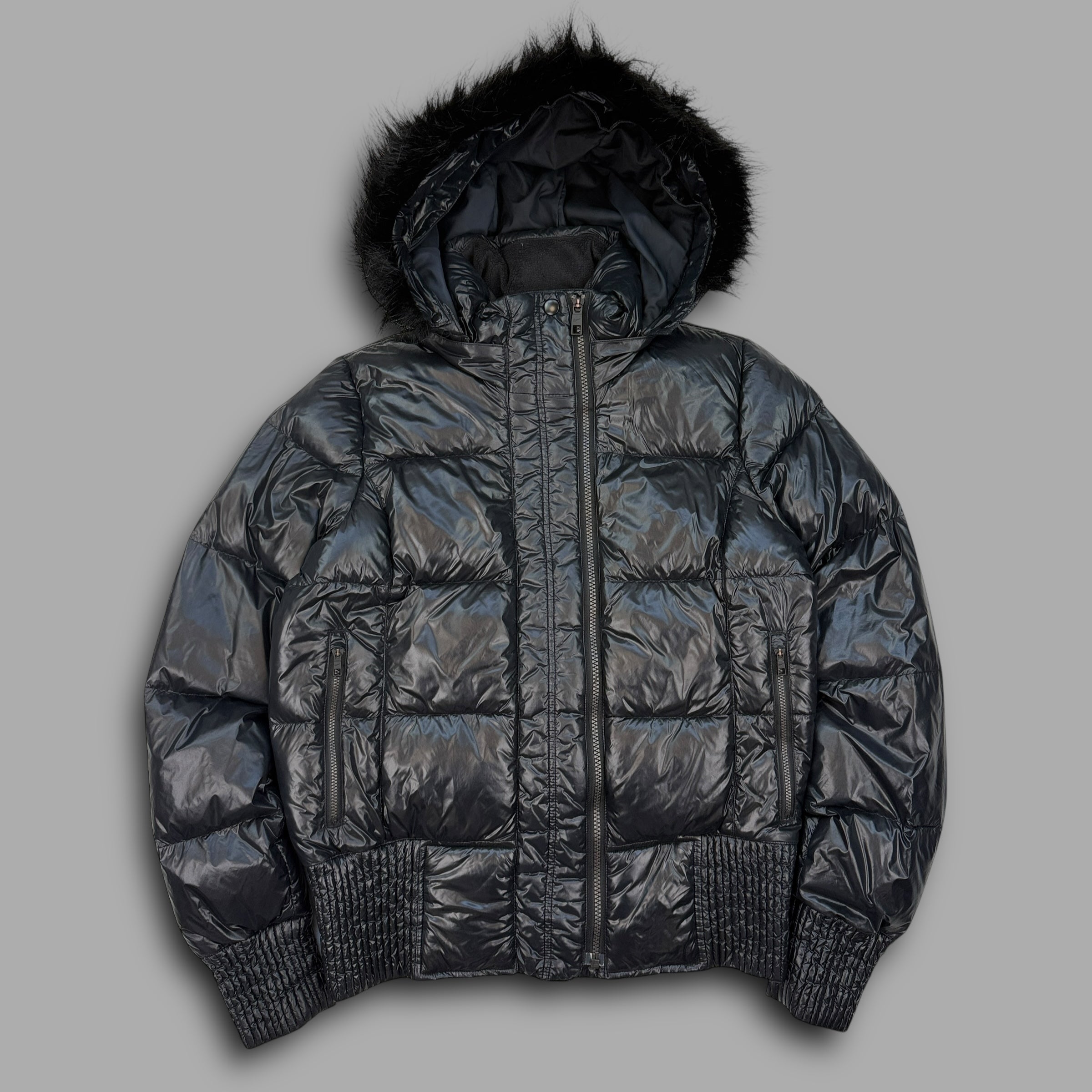Nike 2000's downfilled shimmer puffer w/fur hood (L) wms