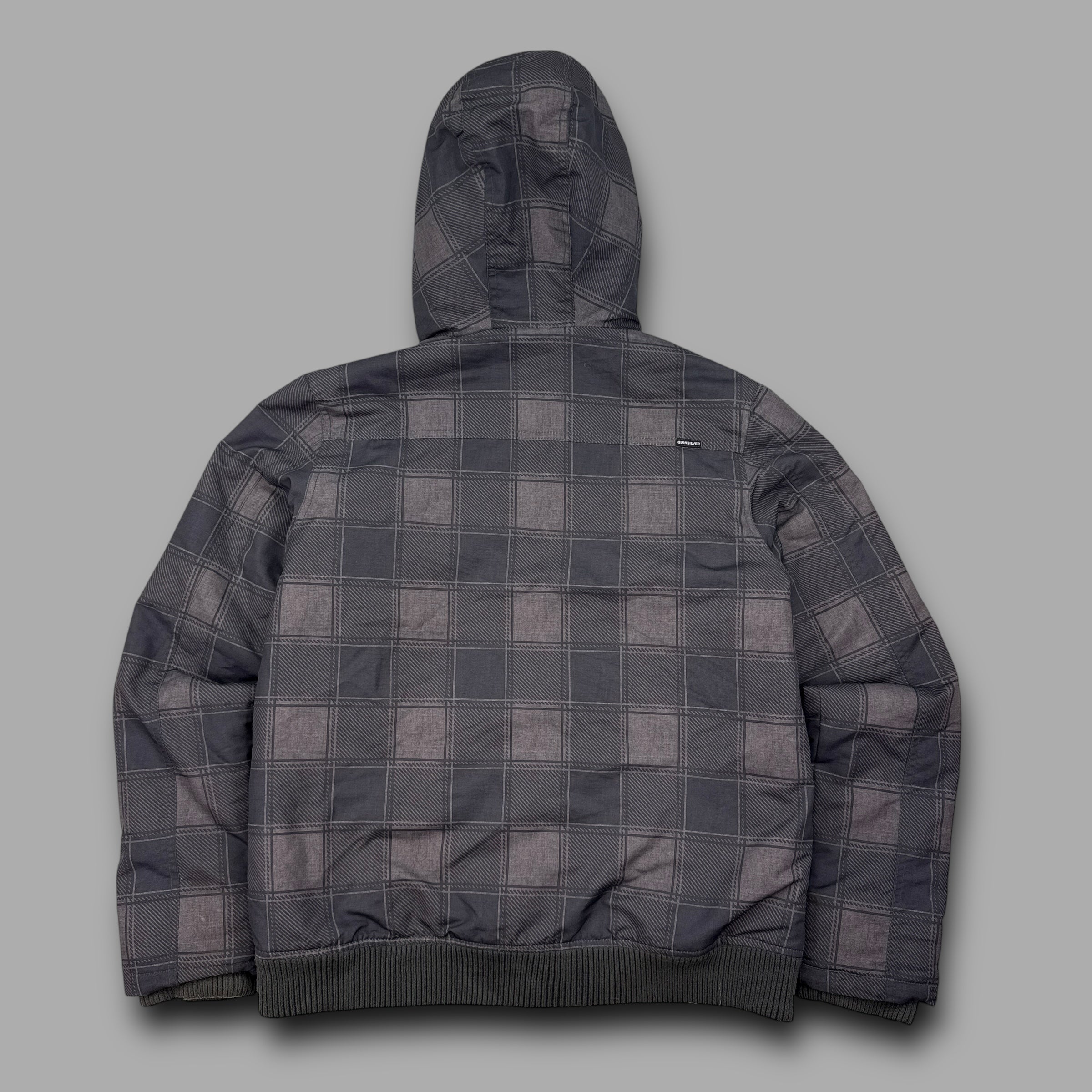 Quiksilver 2000's technical plaid fur hood bomber style jacket (S)