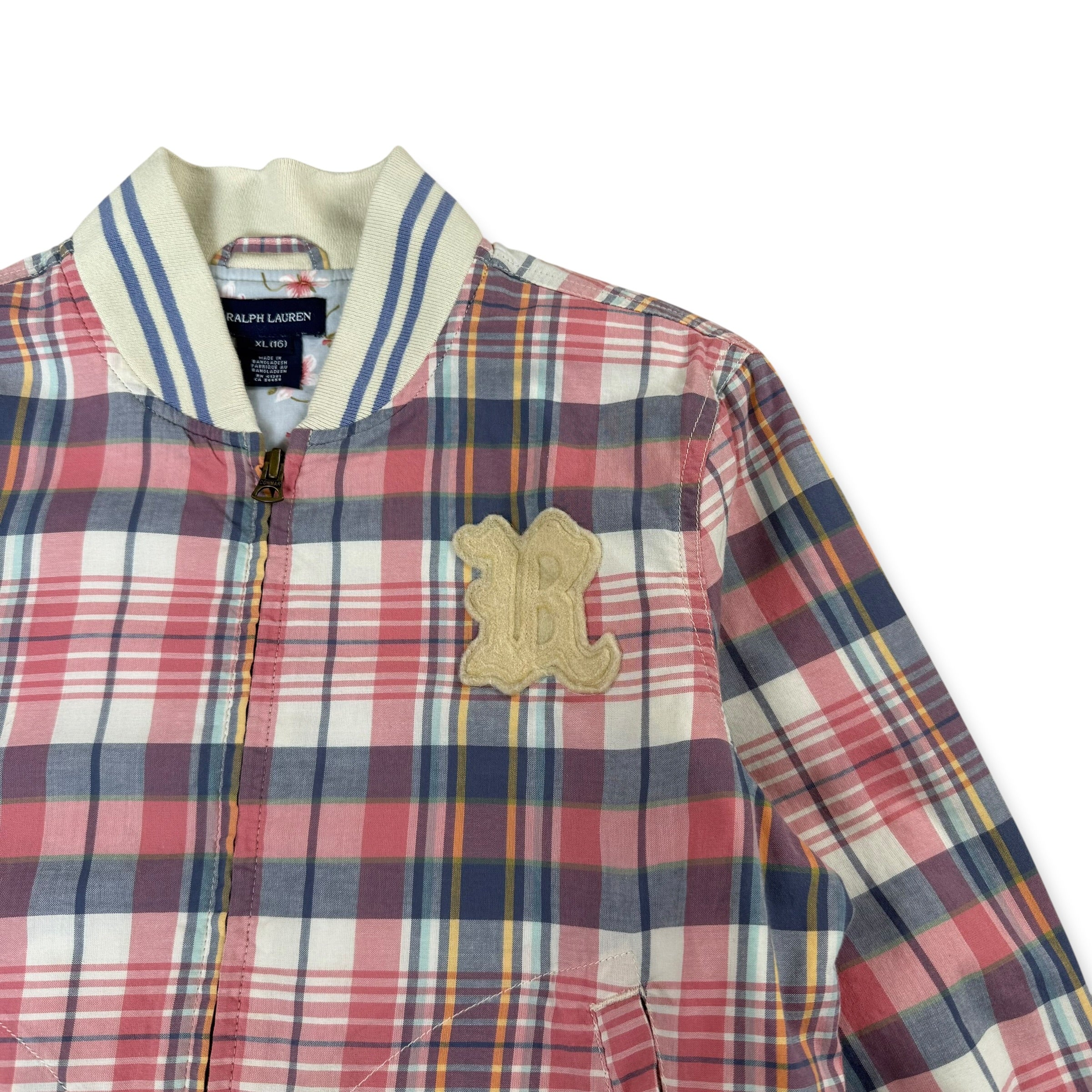 Ralph Lauren 2000's plaid cropped zip up track jacket (XS)
