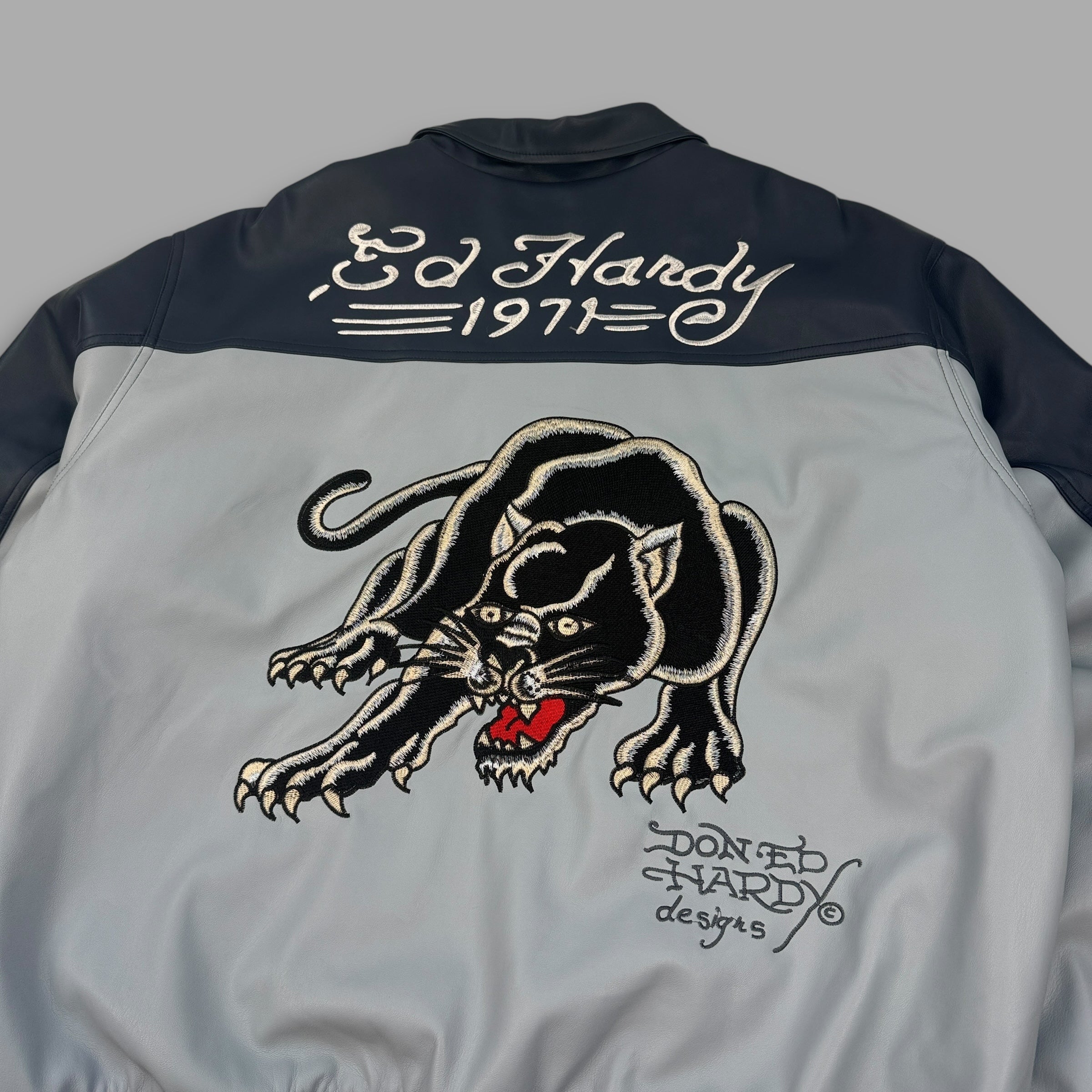Ed hardy x urban zip up faux leather bomber jacket (XL)