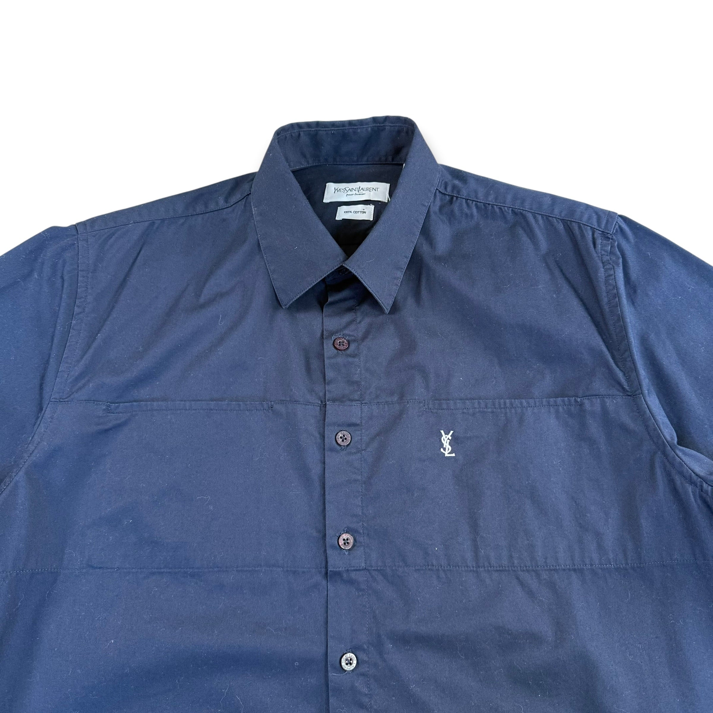 Yves saint laurent 2000's button up cotton embroidered YSL worker shirt (L)