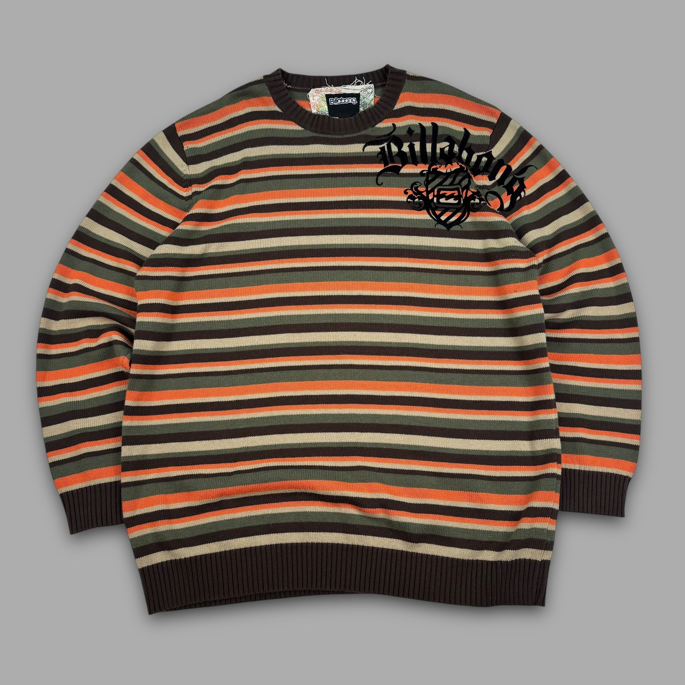 Billabong 2000's horizontal stripe graphic pullover knit sweater (XL)