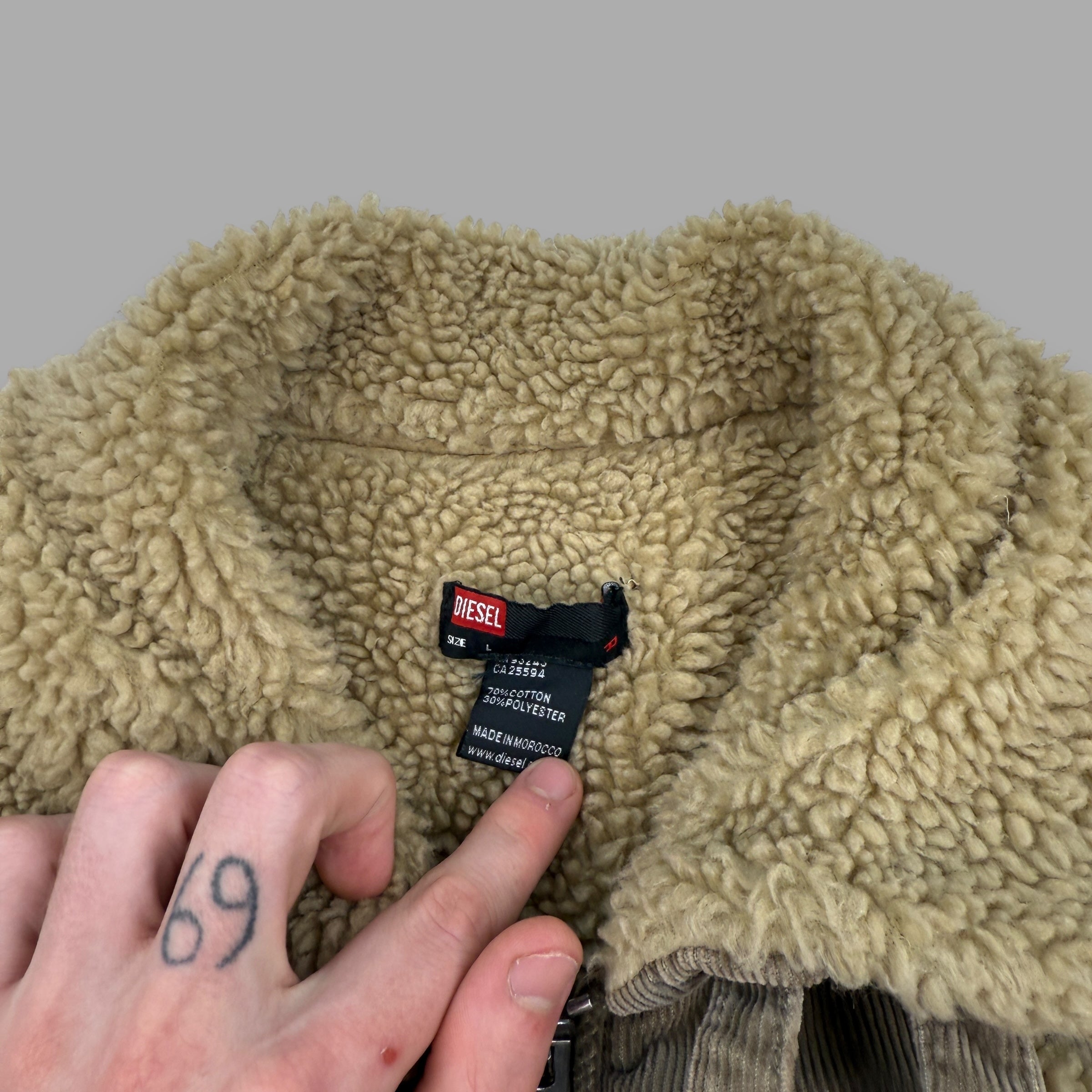 Diesel 2000's sherpa lined full-zip corduroy bomber jacket (L)