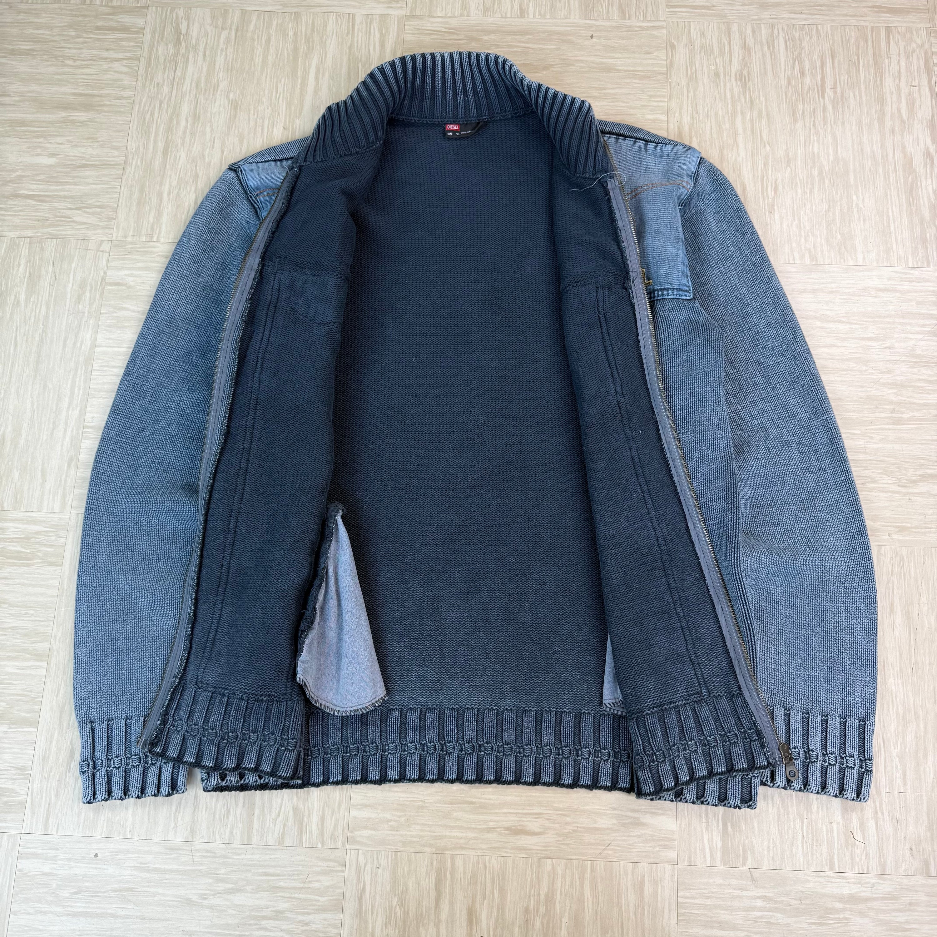Diesel 2000's knit embroidered zip up hybrid jacket (XL)