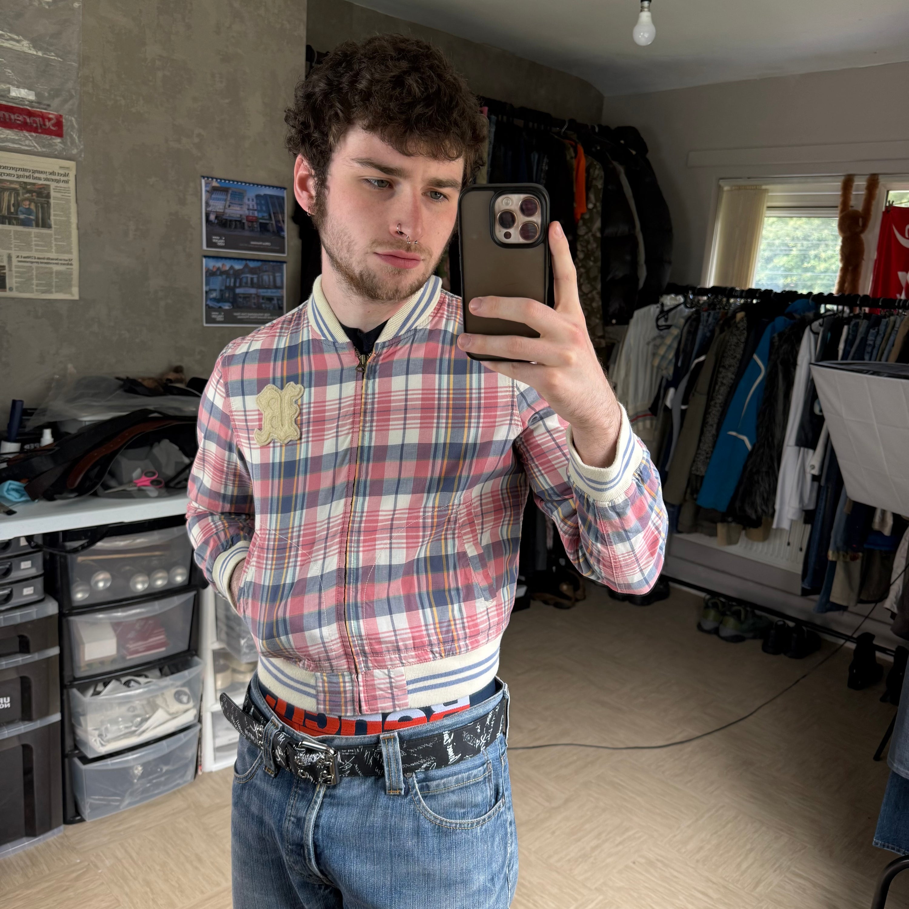 Ralph Lauren 2000's plaid cropped zip up track jacket (XS)