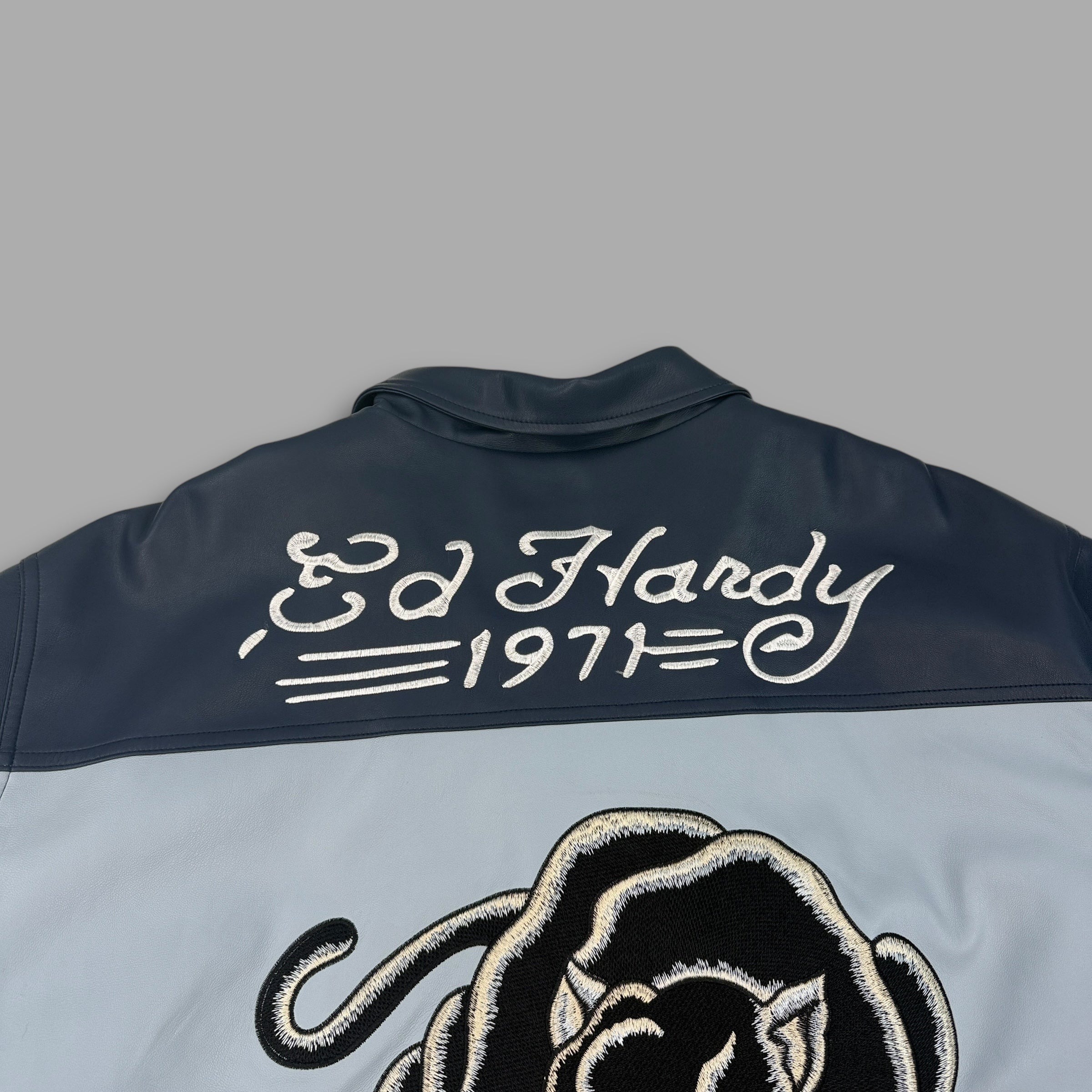 Ed hardy x urban zip up faux leather bomber jacket (XL)