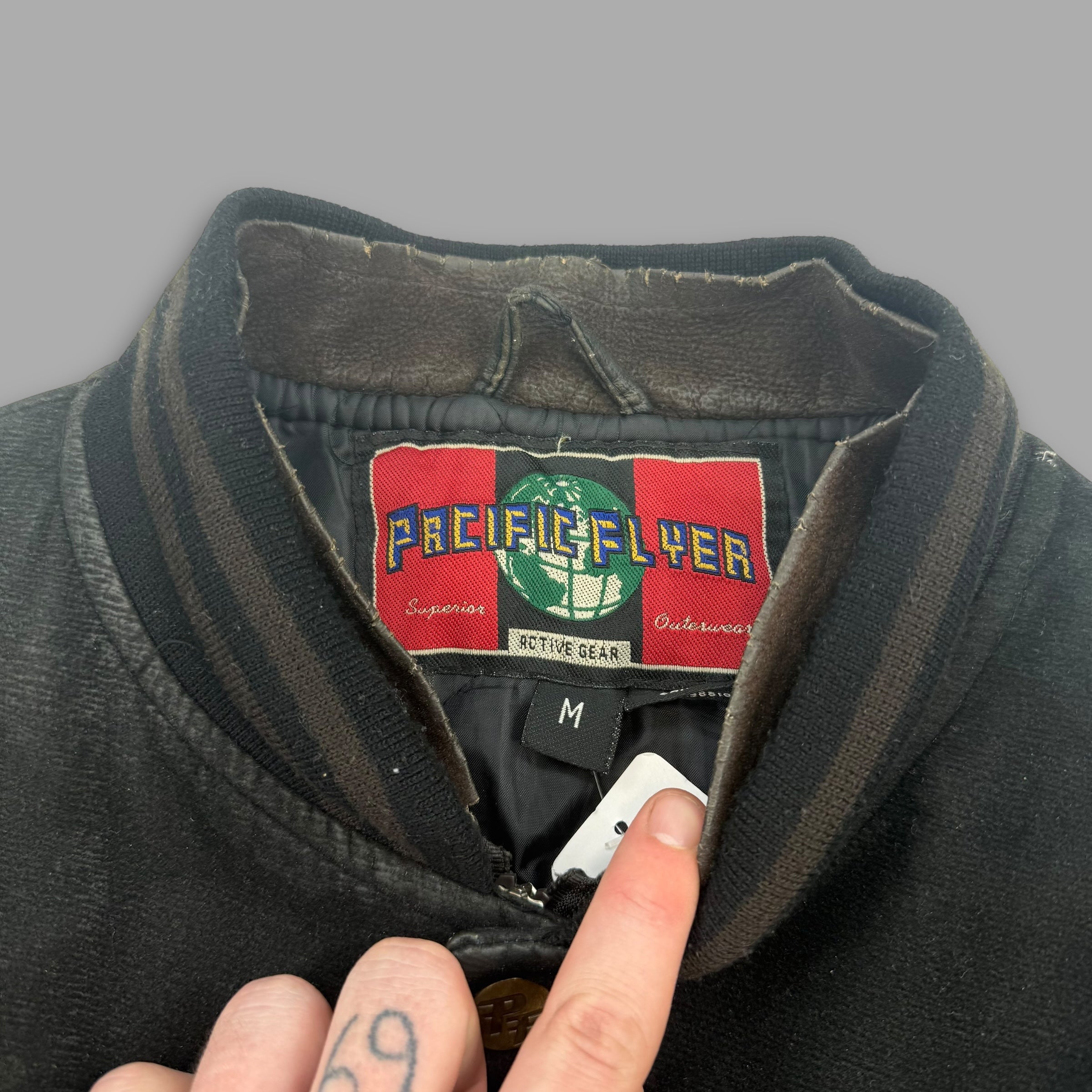 Pacific flyer 2000's embrodiered hybrid suede bomber jacket (M)