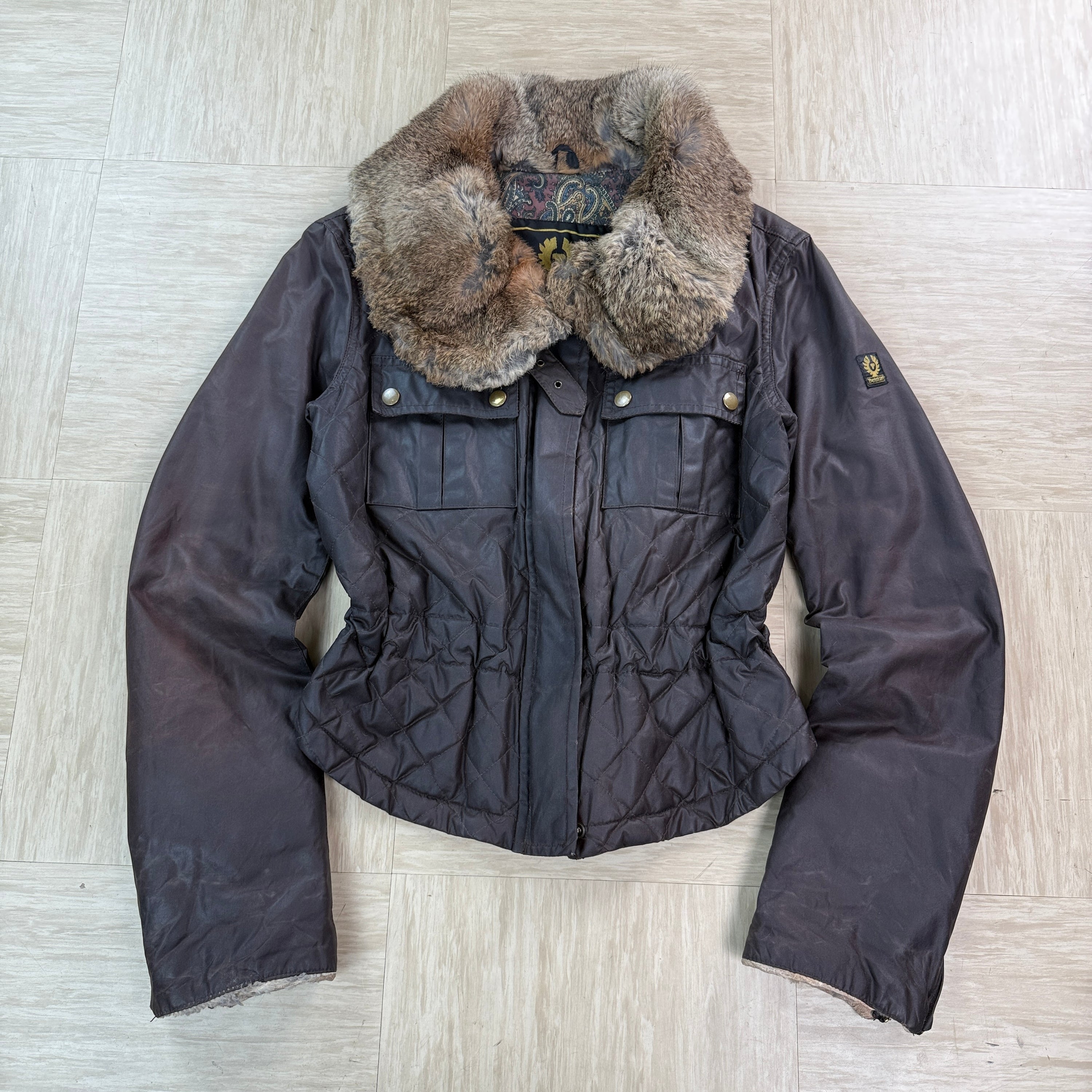 Belstaff 2000's fur collar leather wax jacket (M) wms