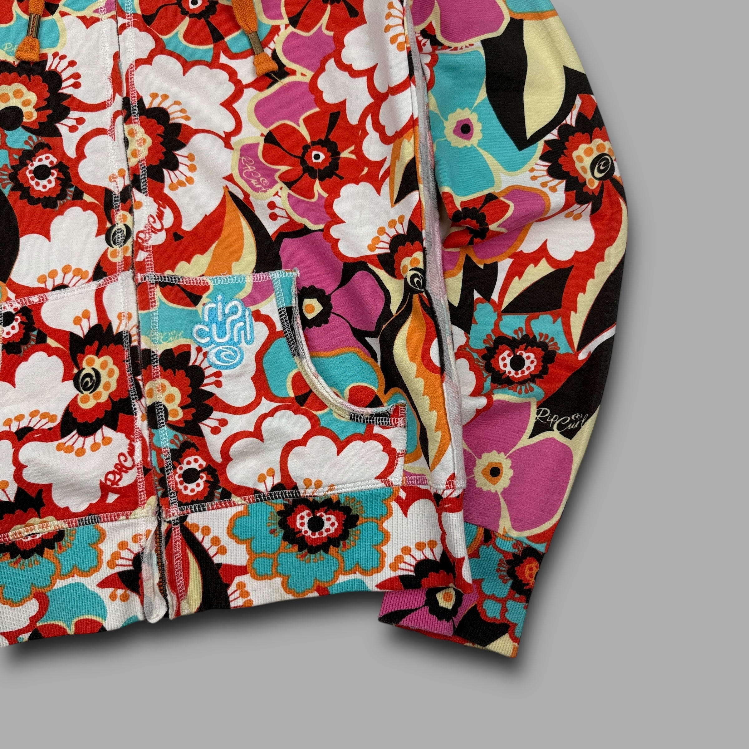 Ripcurl 2000's floral zip up hoodie with embroidery and contrasting hood (M) wms