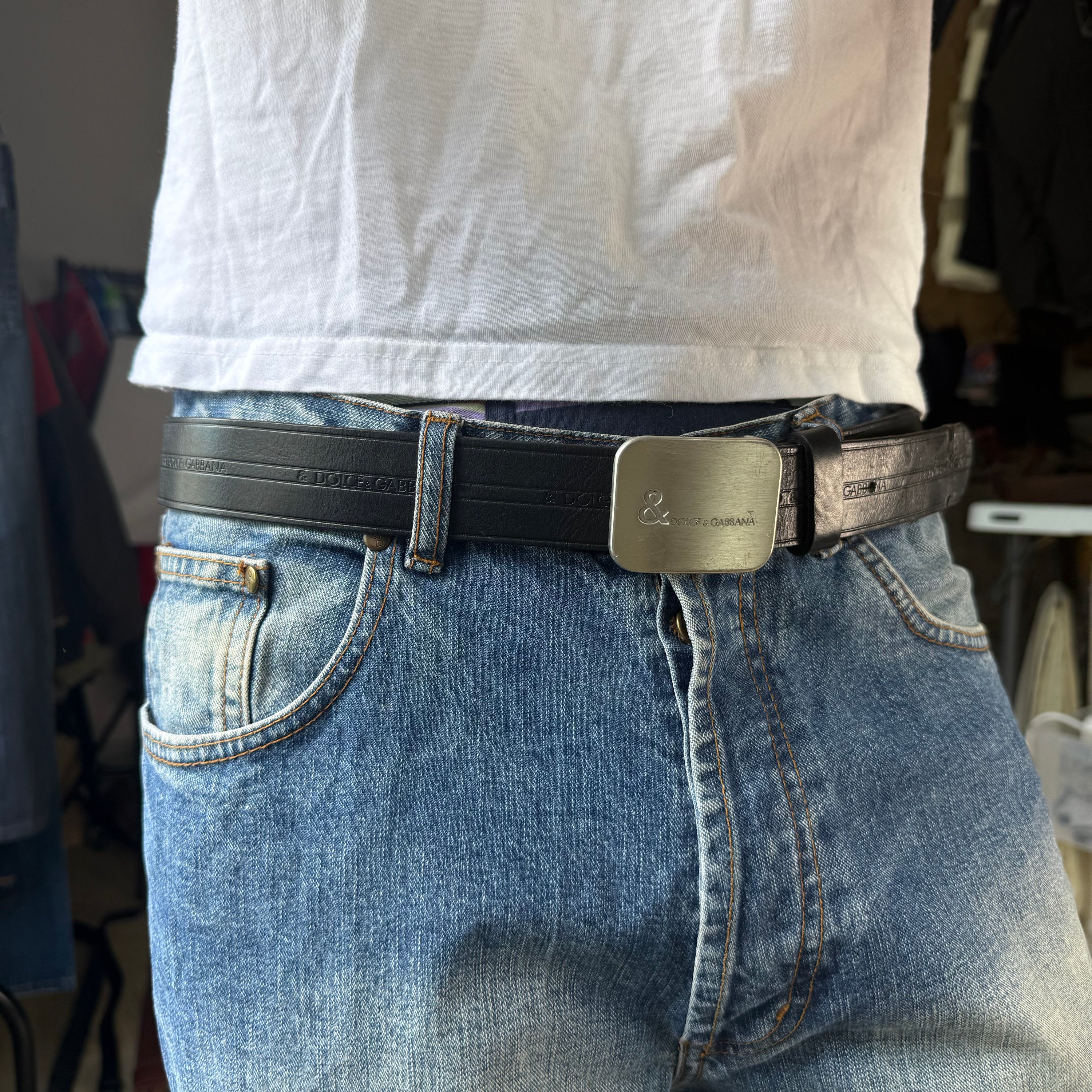 Dolce gabanna 2000's leather embossed spellout belt (OS)
