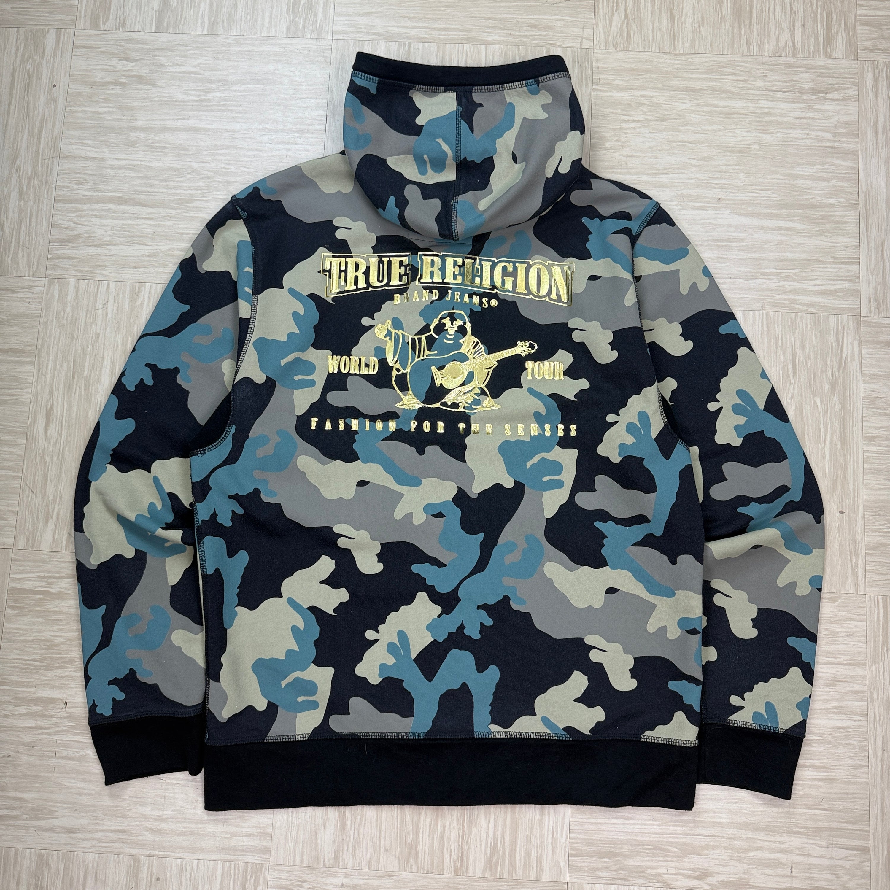 True religion 2000's zip up graphic camo print hoodie (L)