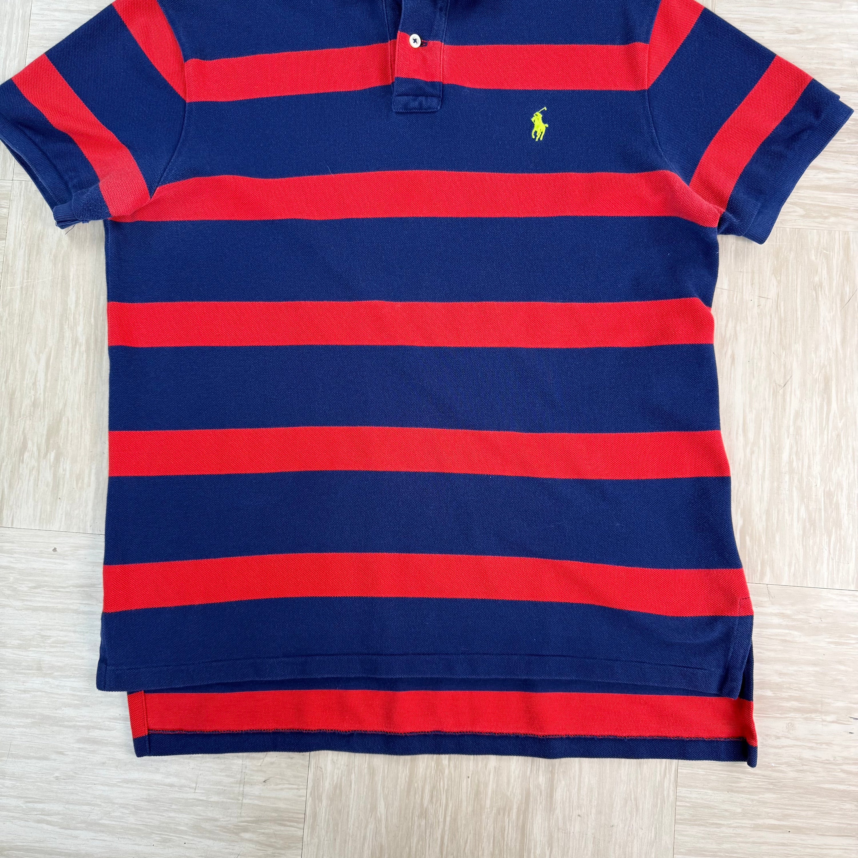 Ralph Lauren 2000's embroidered horizontal stripe button up polo shirt (M)