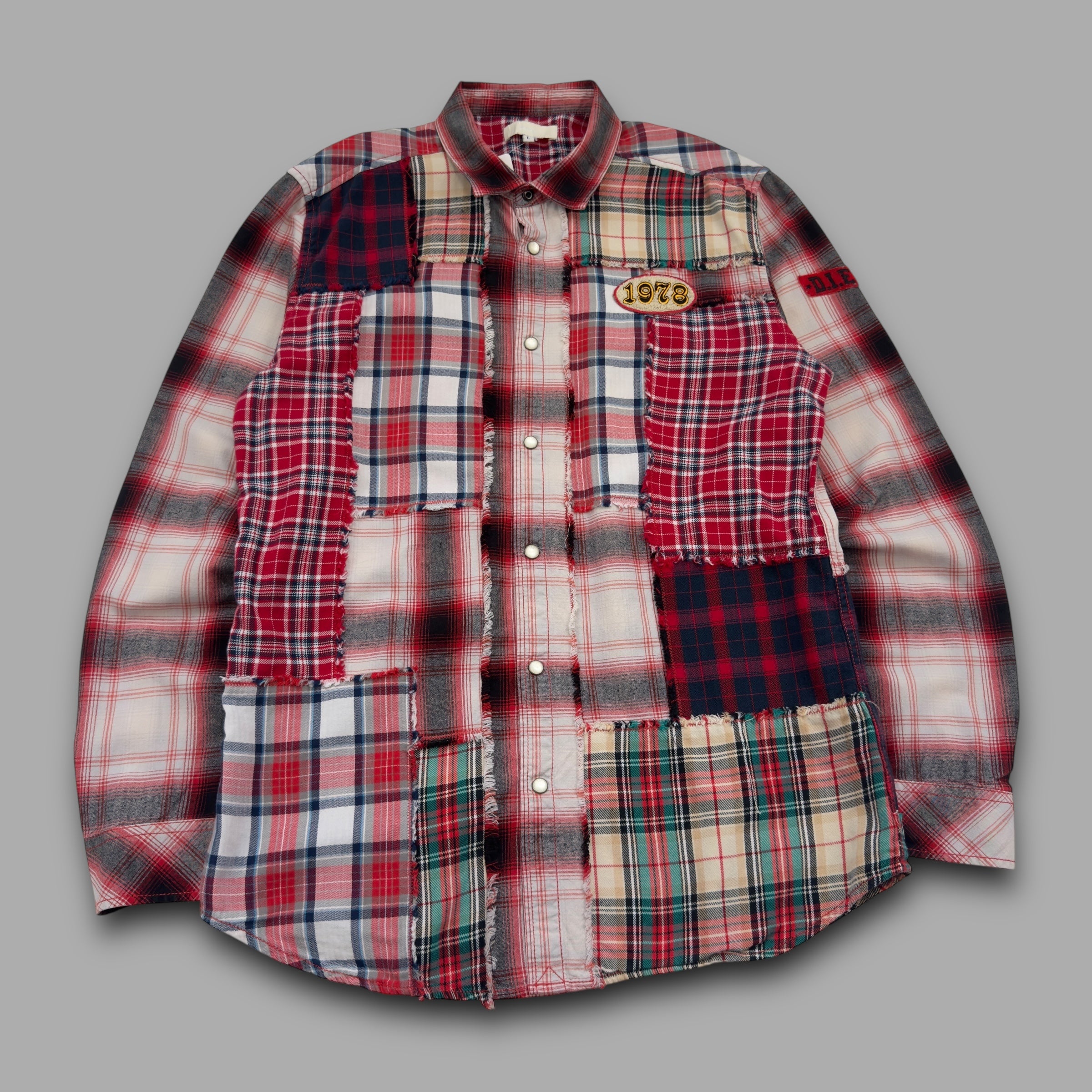 Diesel 2000's plaid patchwork button up shirt (L)