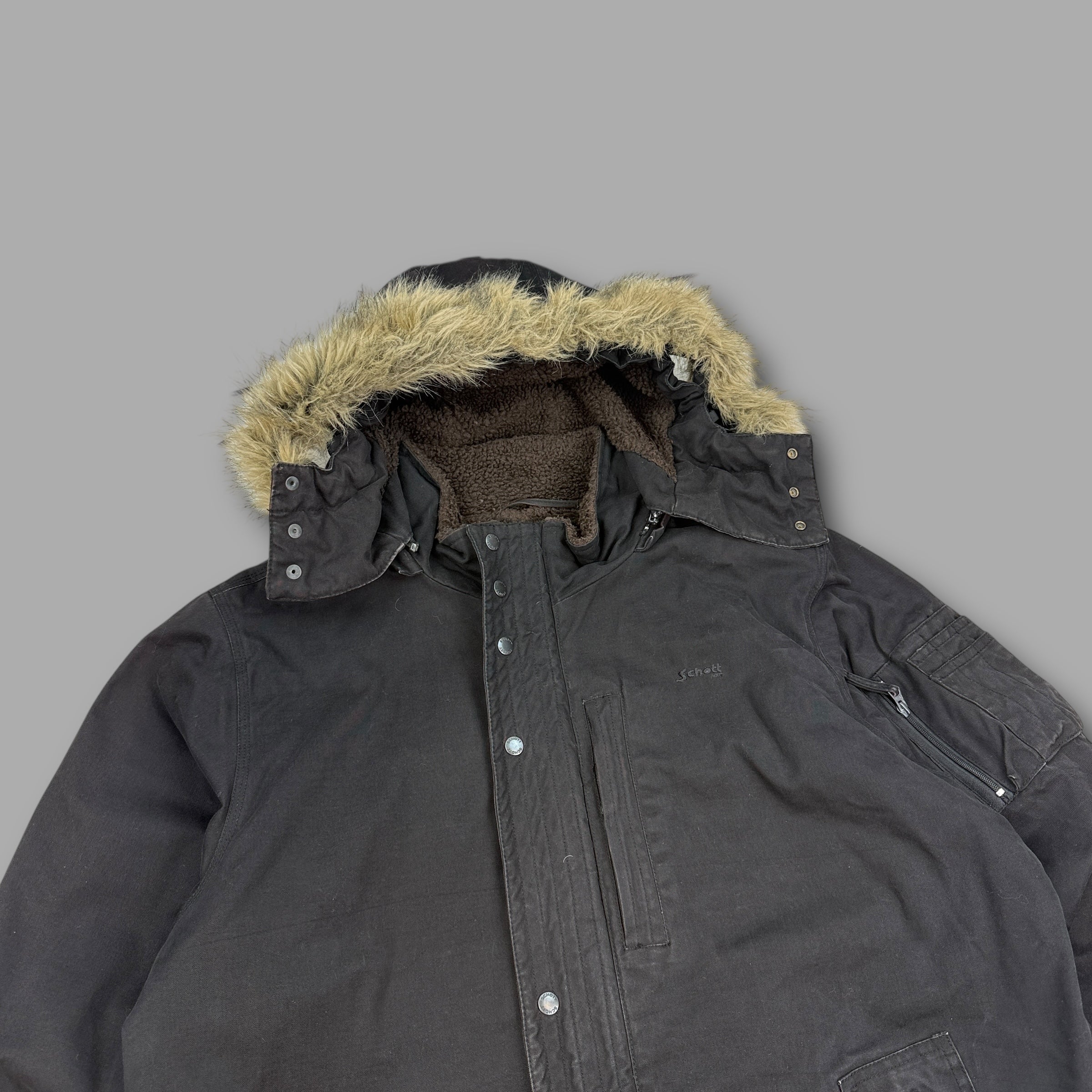 Schott NYC 2000's technical fur hood parka jacket (XL)