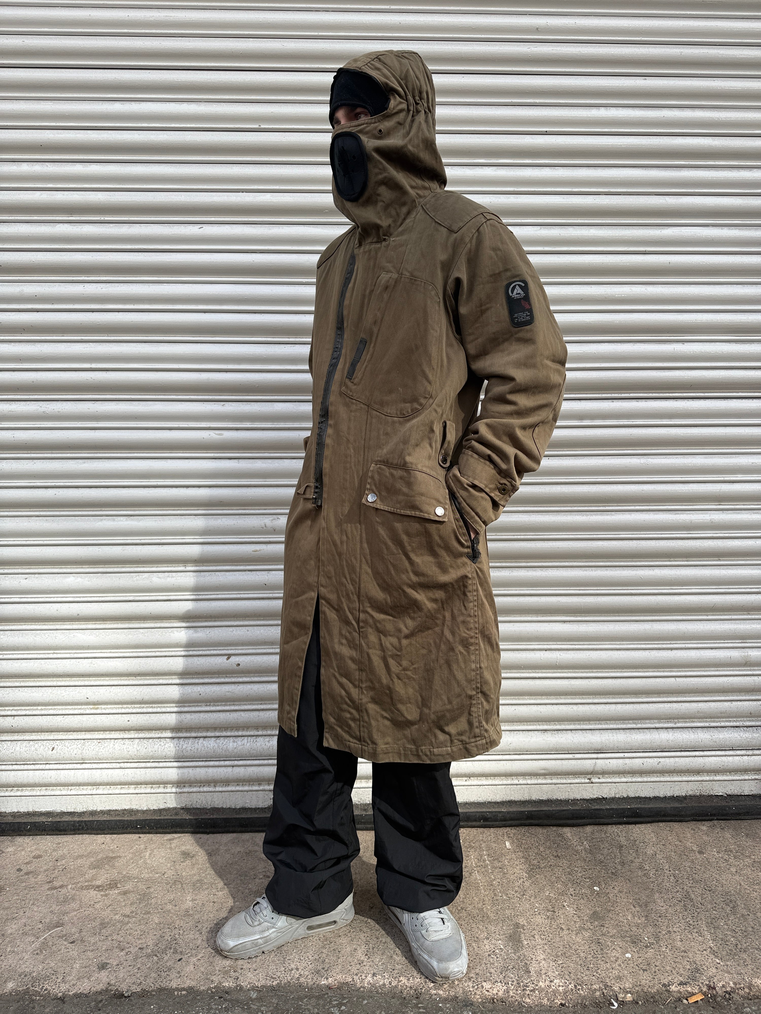 Avirex lab equipment 2000's technical asymmetrical zip up balaclava parka jacket (S)