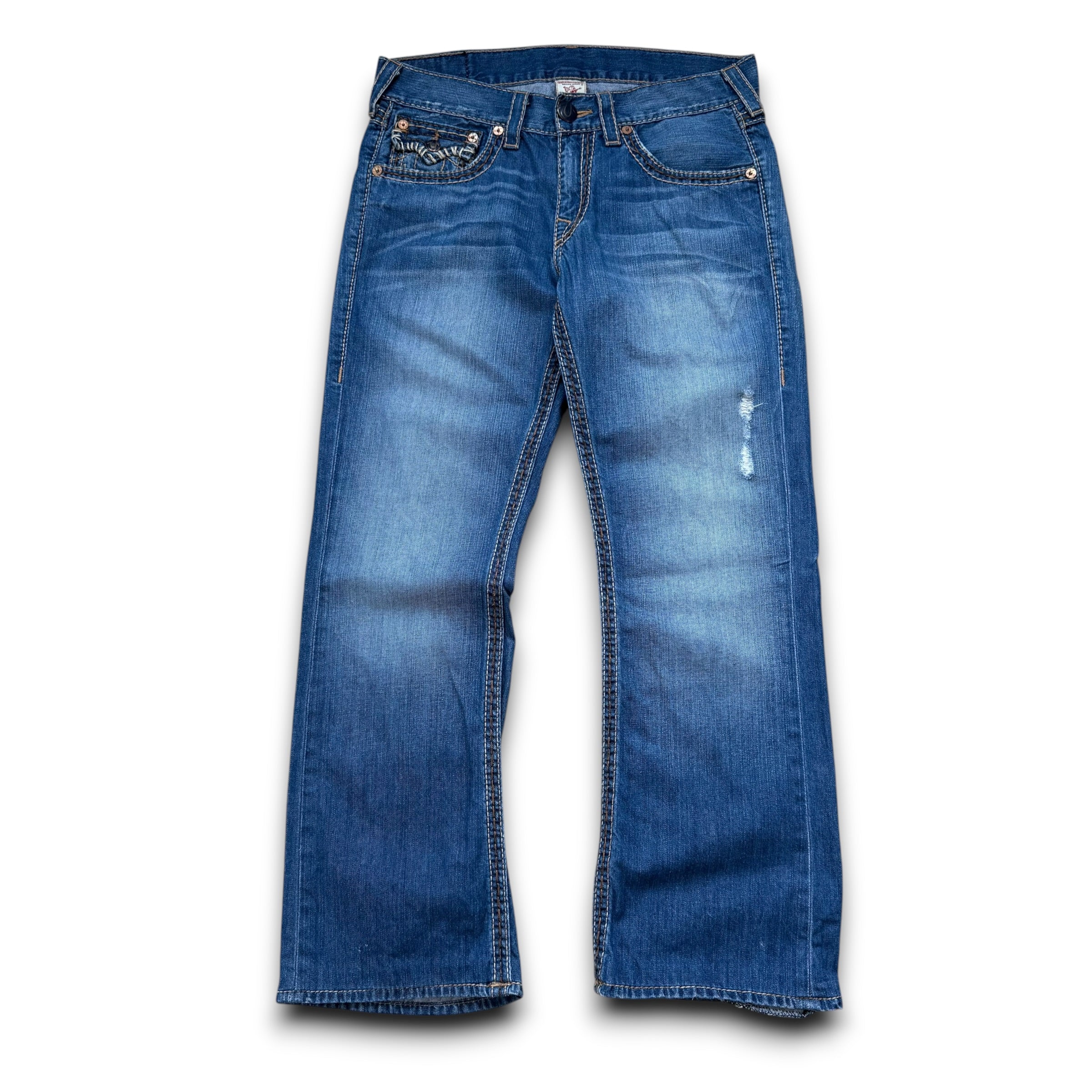 True religion 2000's big contrast stitch denim bootcut jeans (M)
