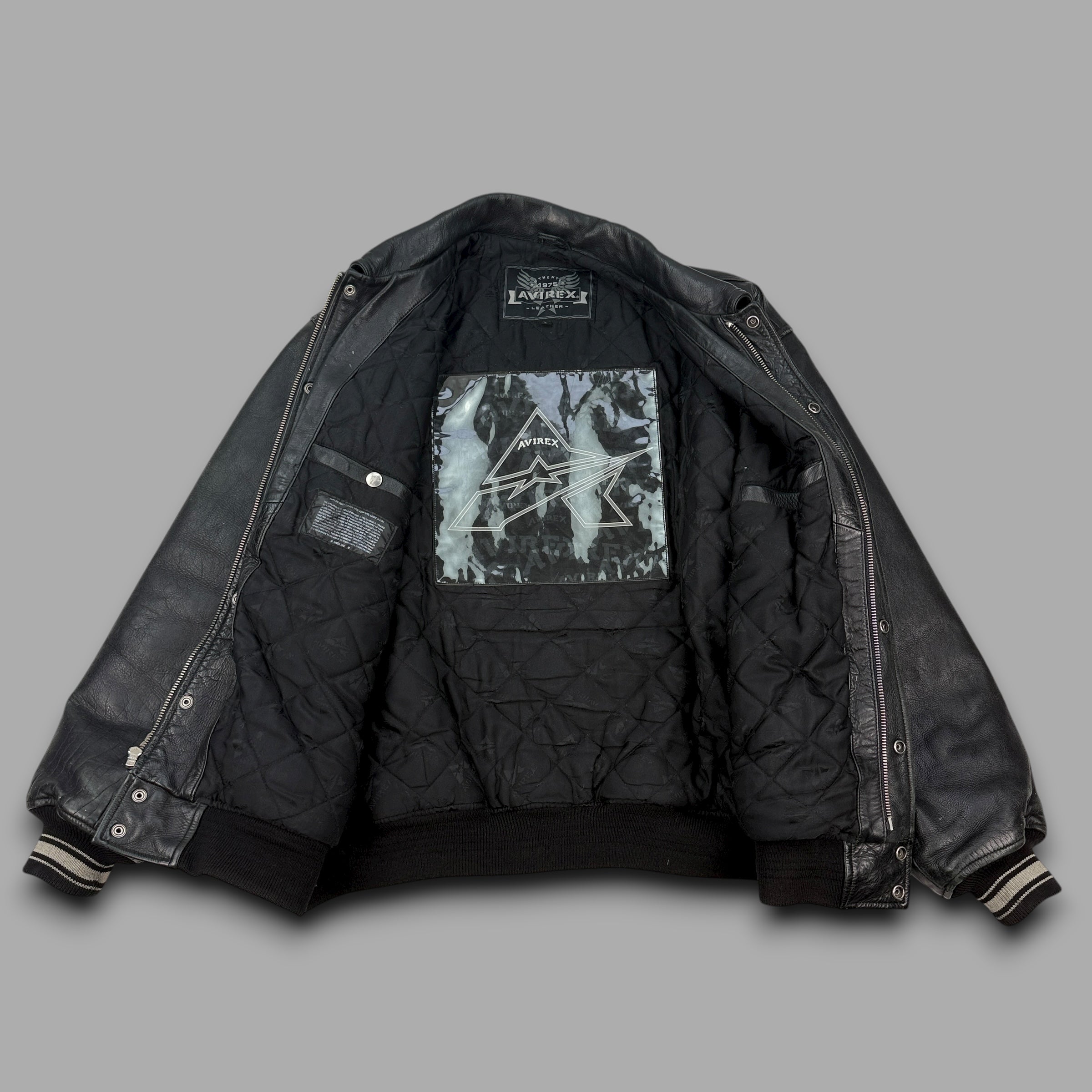 Avirex vintage leather zip-up varsity jacket (L)