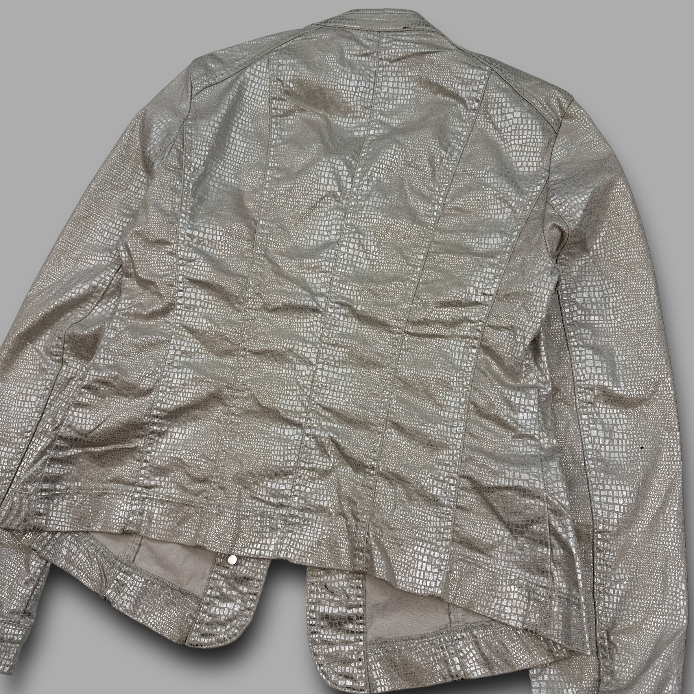 Biba 2000's silver studded bomber jacket with faux crocodile skin pattern and pockets (S) wms