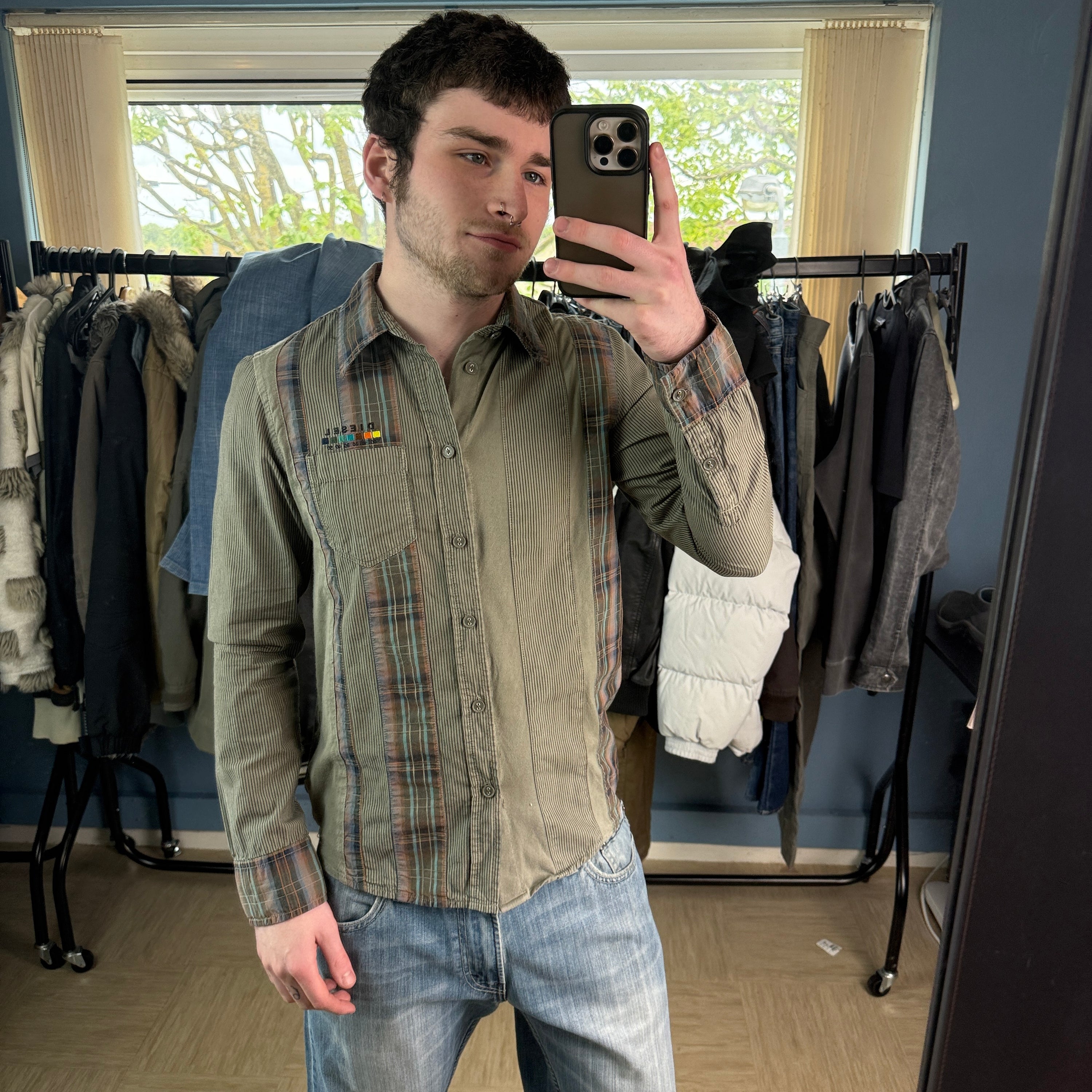 Diesel 2000's panelled plaid button up shirt (S)