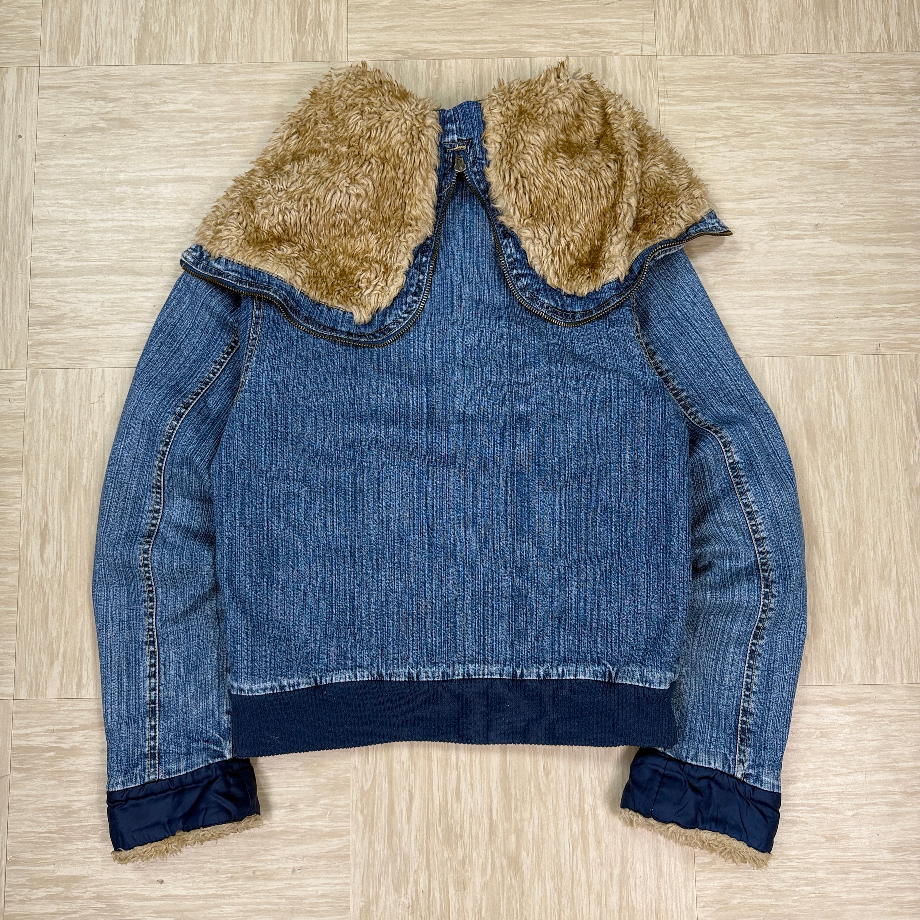 Lee 2000's split fur hood cropped denim jacket (XS)