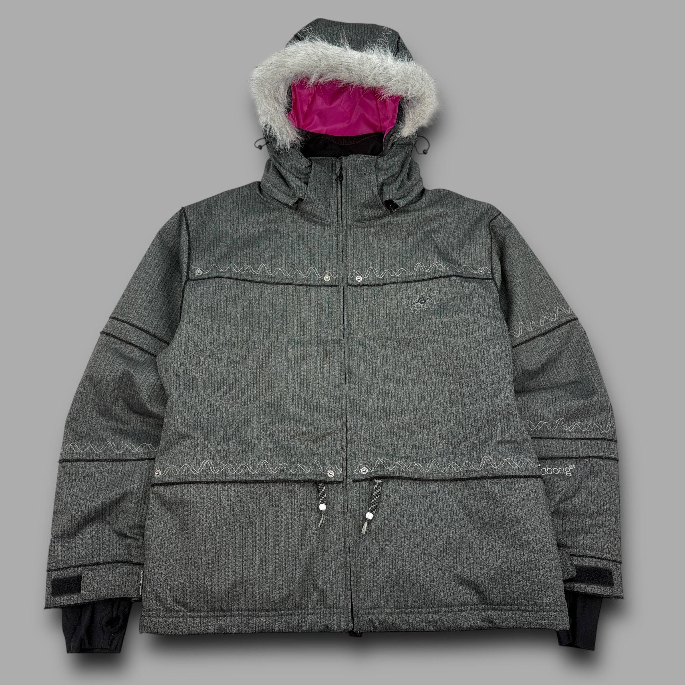 Billabong 2000's technical graphic pinstripe fur hood softshell ski jacket (L) wms