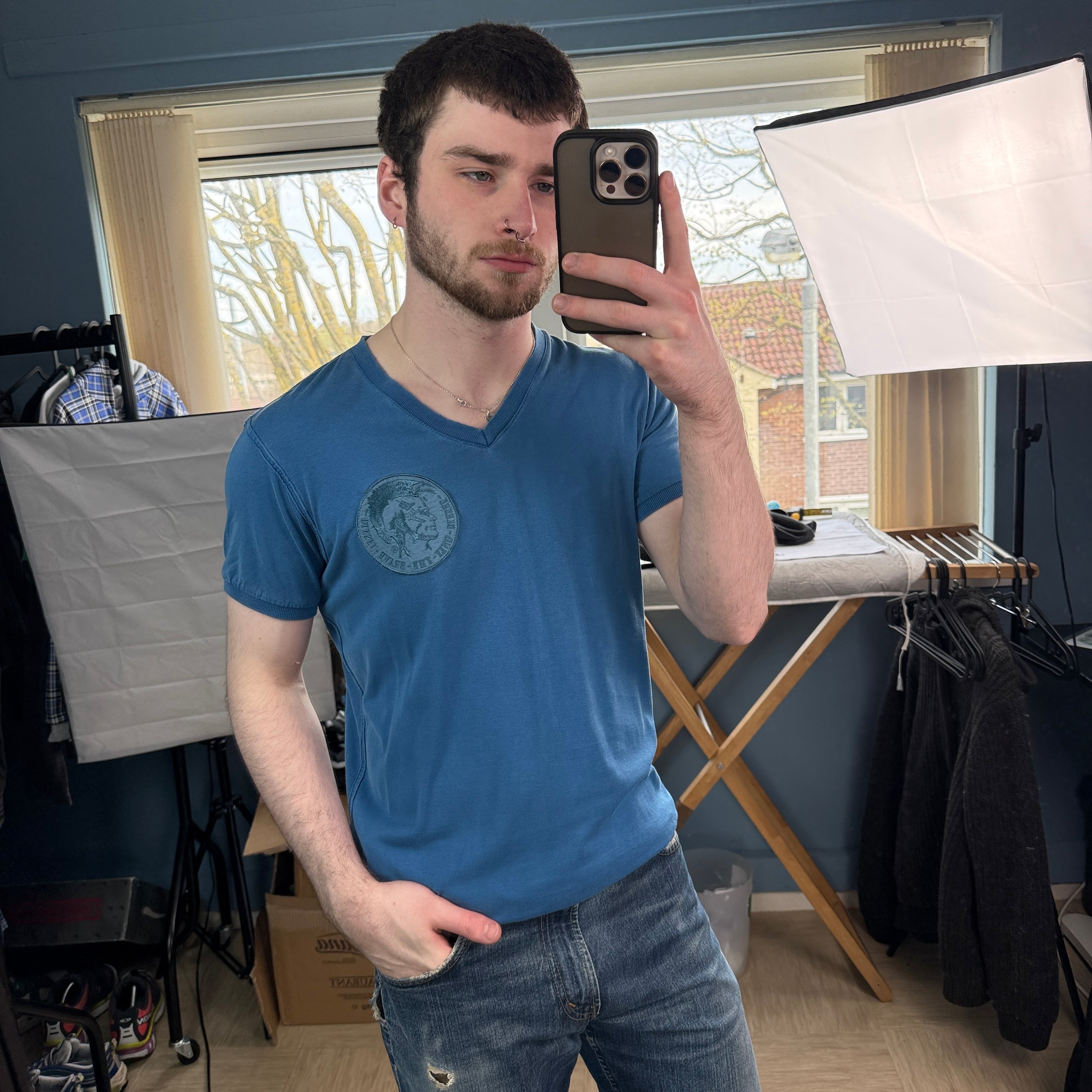 Diesel 2000's washed embroidered v-neck tee (S)