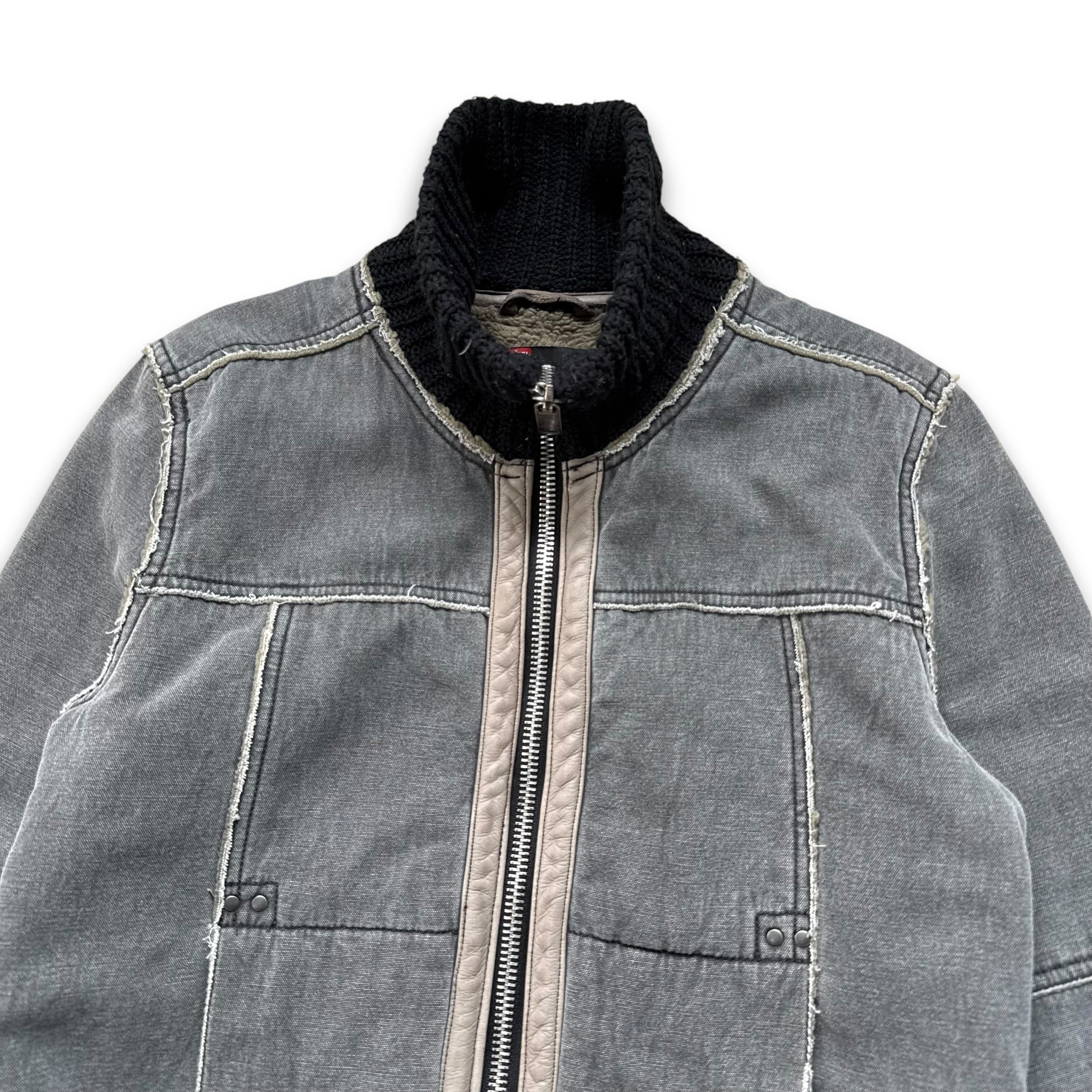 Diesel 2000's distressed panelled fitted high collar jacket (S)