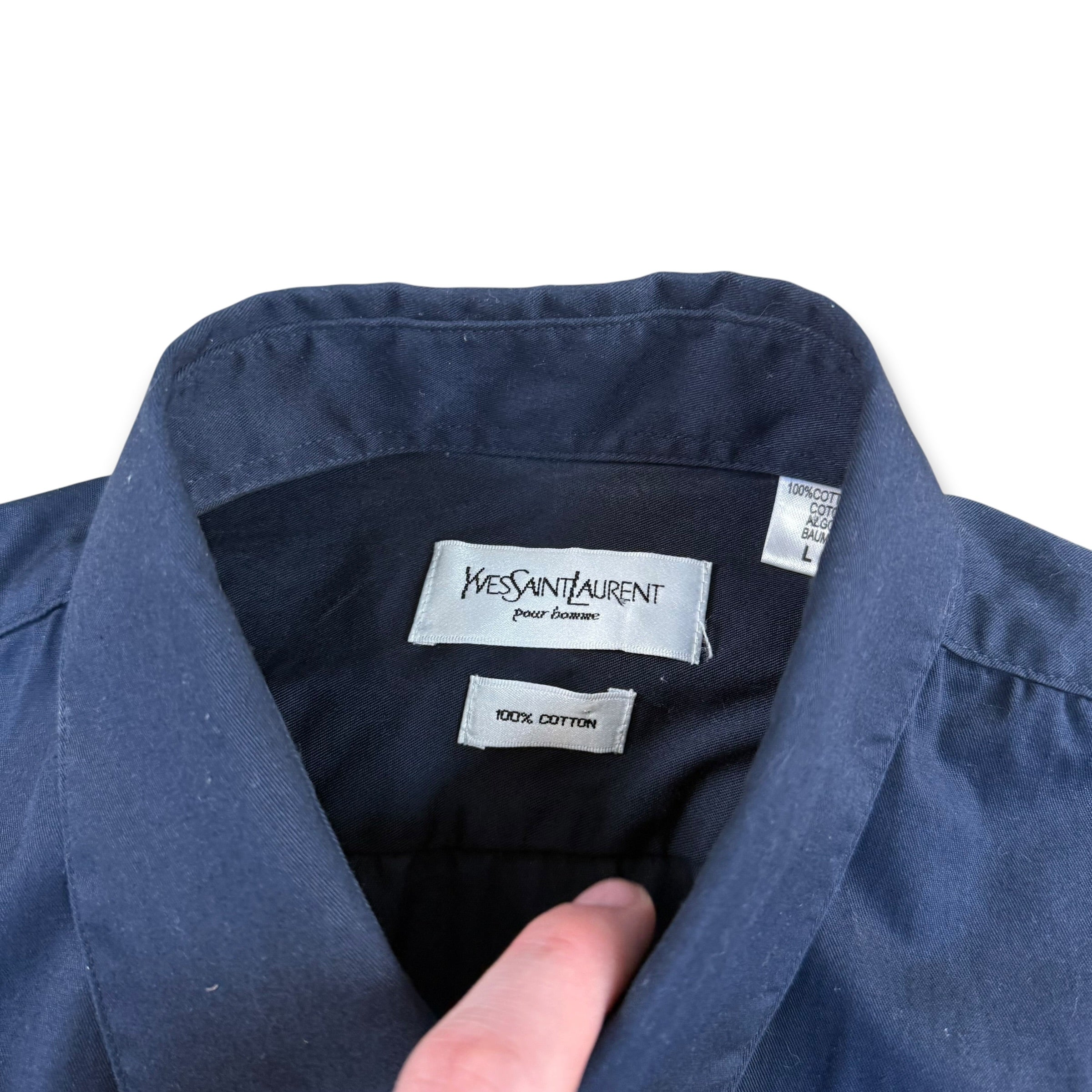Yves saint laurent 2000's button up cotton embroidered YSL worker shirt (L)