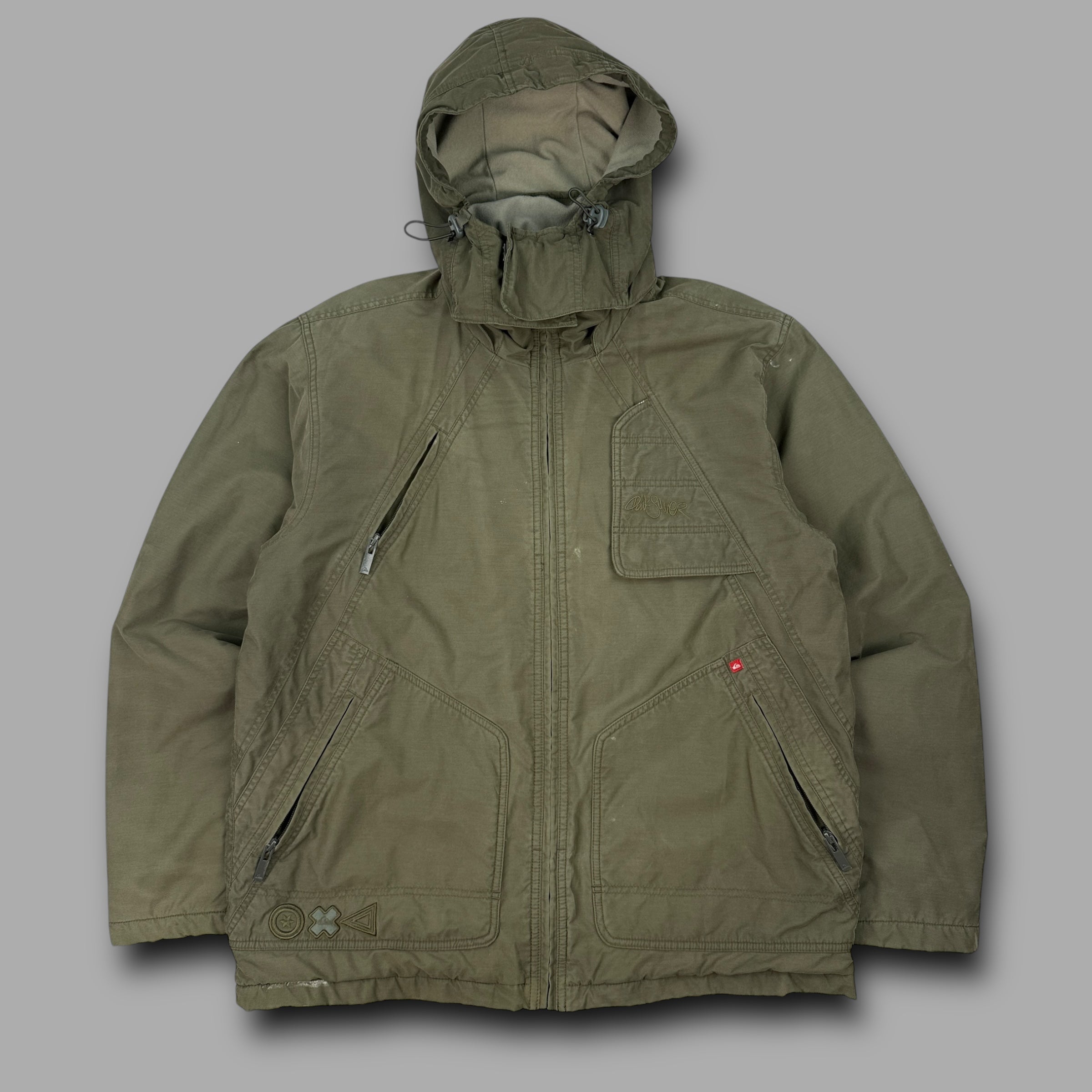 Quiksilver 2000's technical multi-pocket riot mask parka jacket (M)