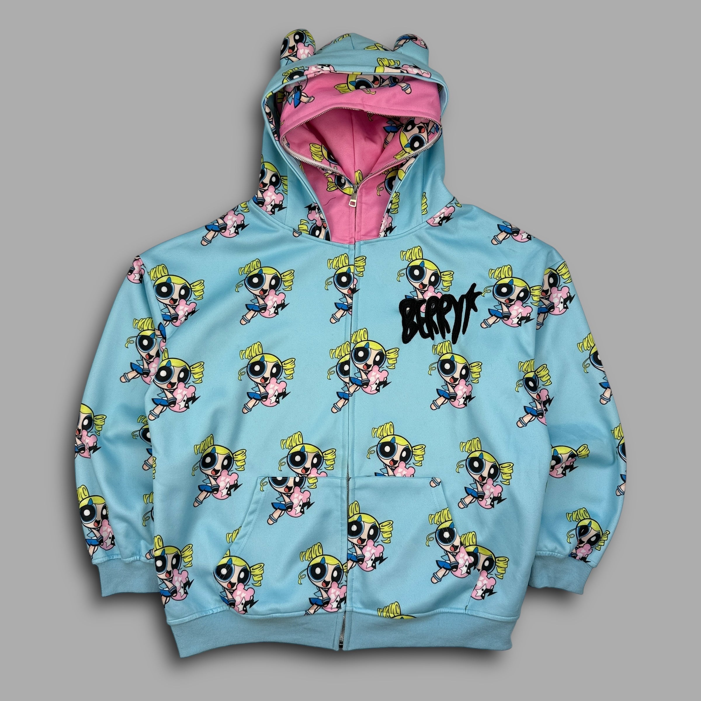 Berry's Japan full-zip monogram power puff girls hoodie (L)