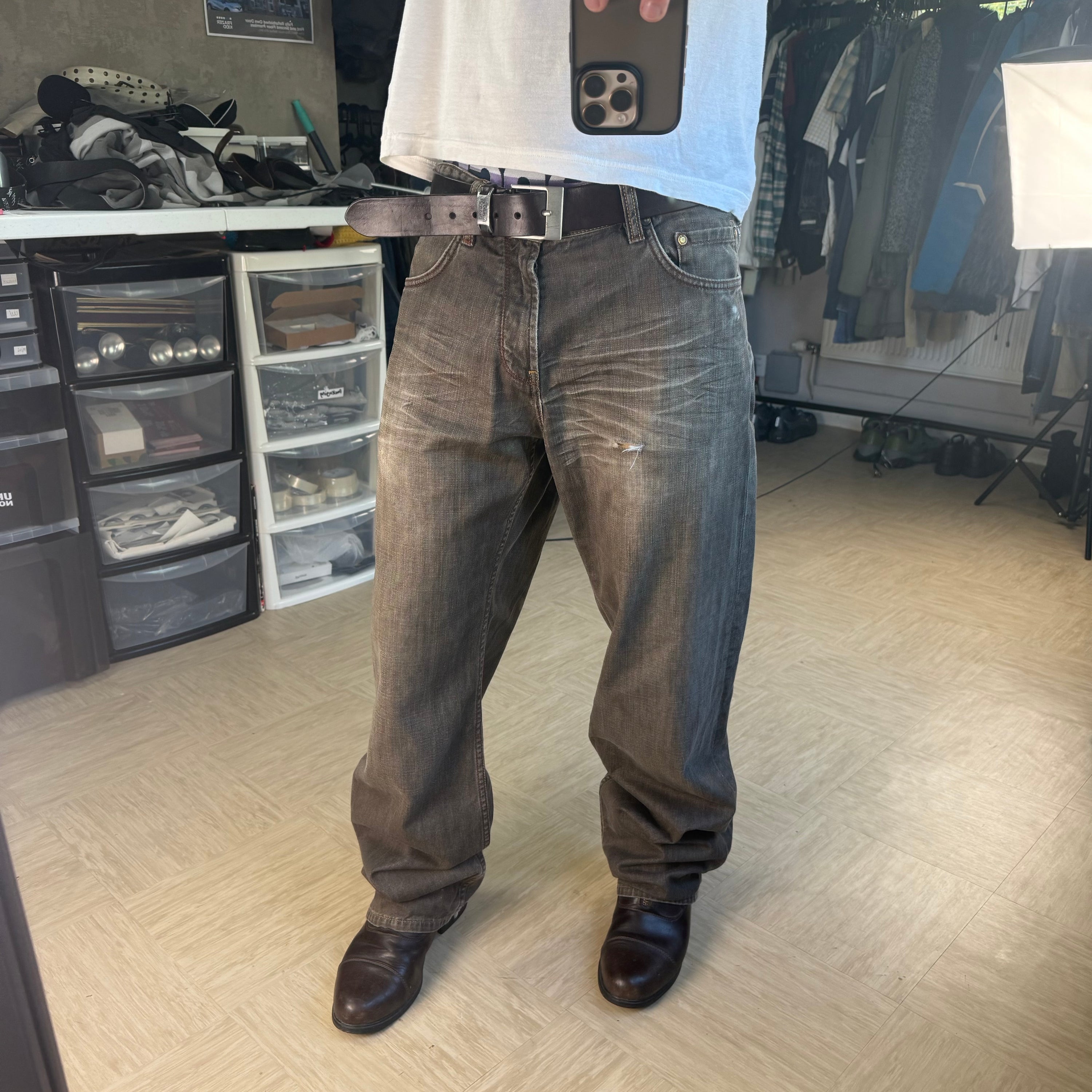 Timberland 2000's distressed bootcut denim jeans (L)