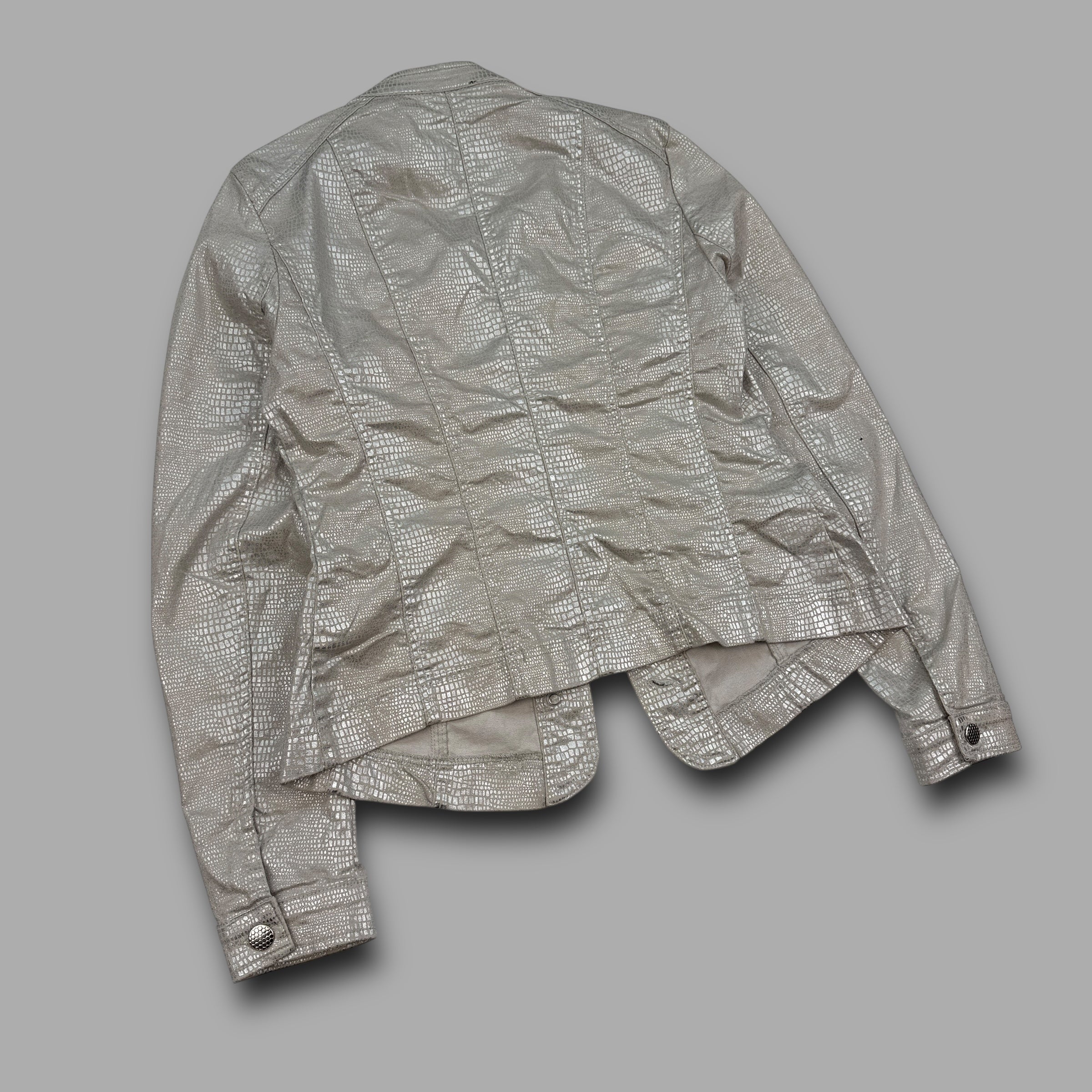 Biba 2000's silver studded bomber jacket with faux crocodile skin pattern and pockets (S) wms