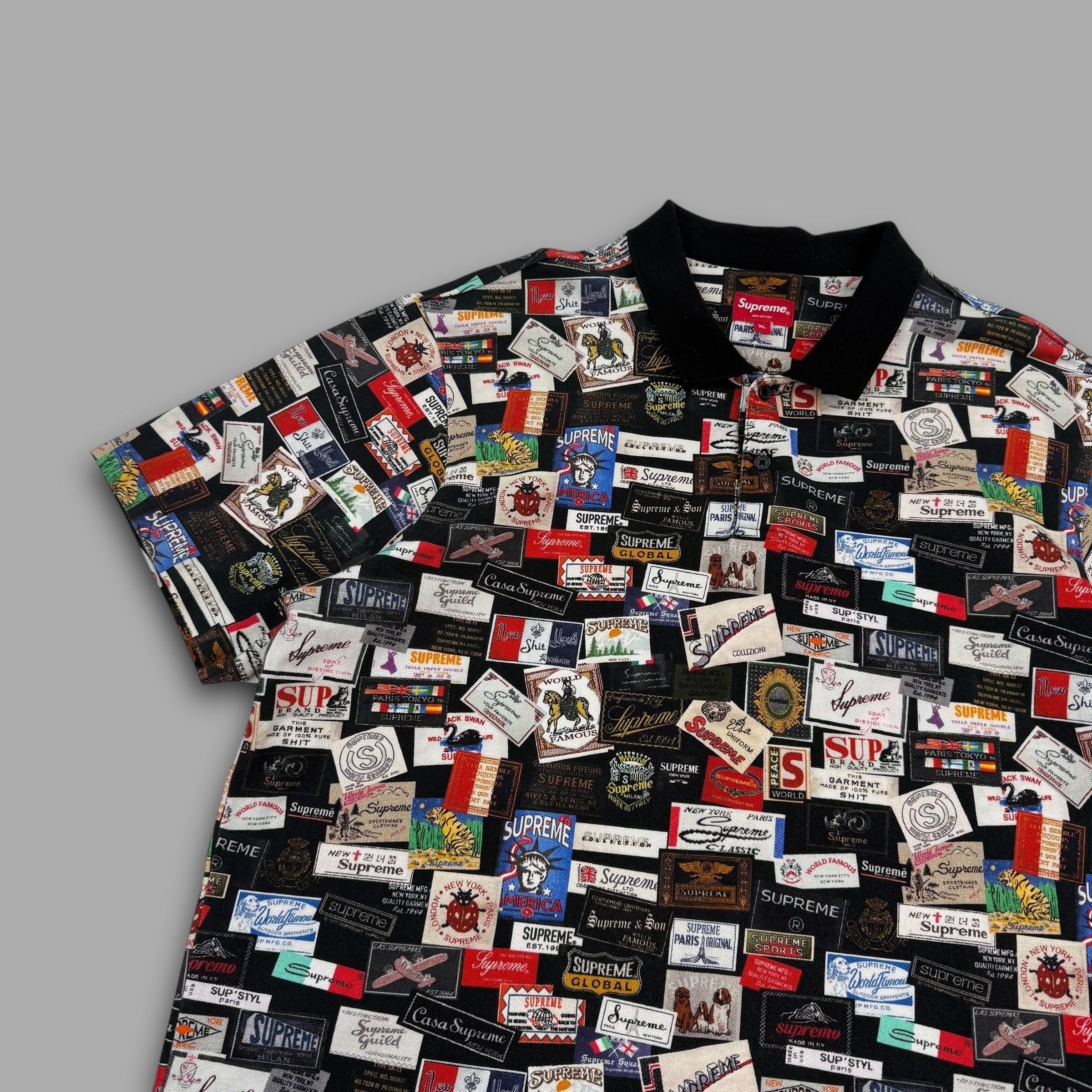 Supreme SS21 monogram labels polo shirt (XL)