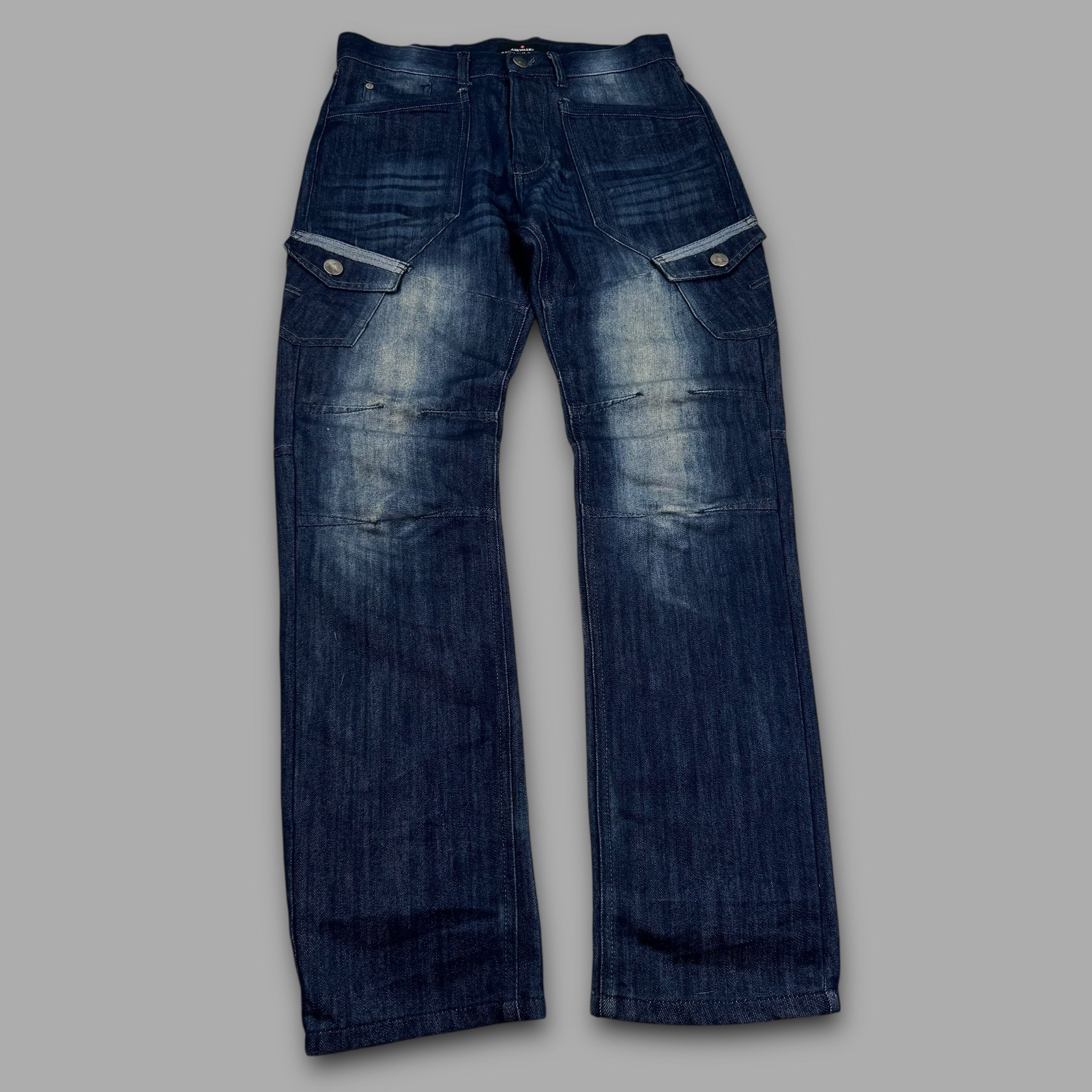 Airwalk 2000's dark faded relaxed fit denim cargo jeans (M-L)