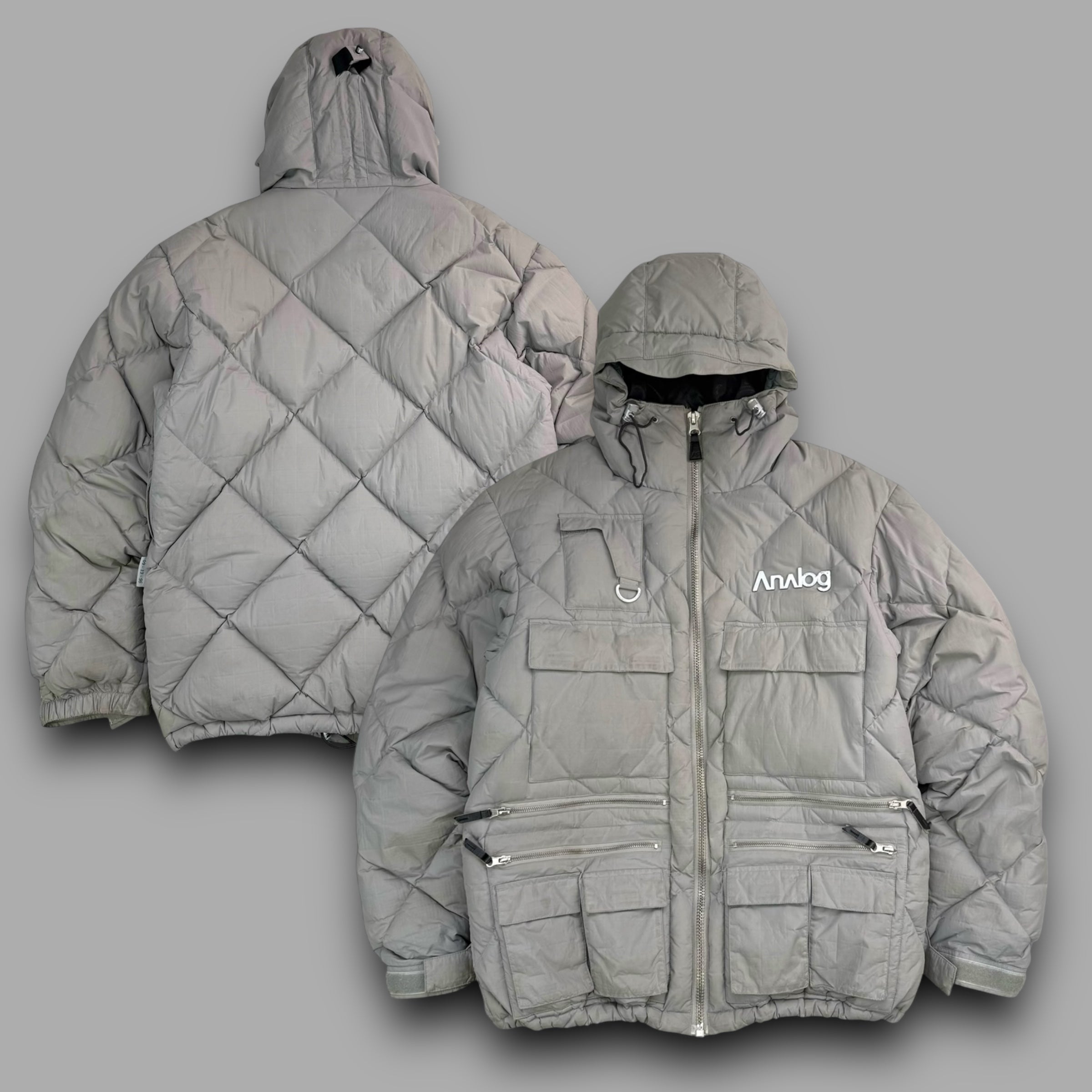 Burton analog 2000's panelled diamond stitch downfilled multi-pocket puffer jacket (M)