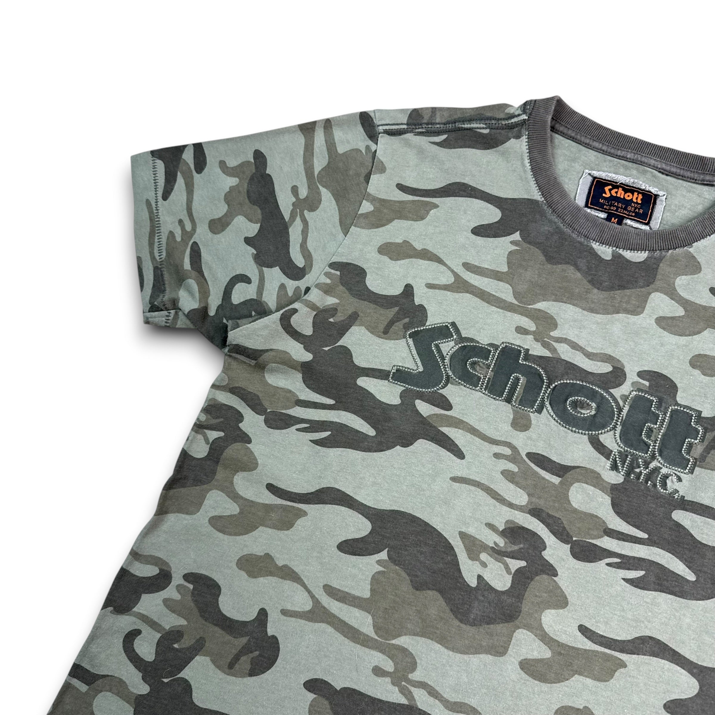 Schott NYC 2000's graphic embroidered camo tee (M)