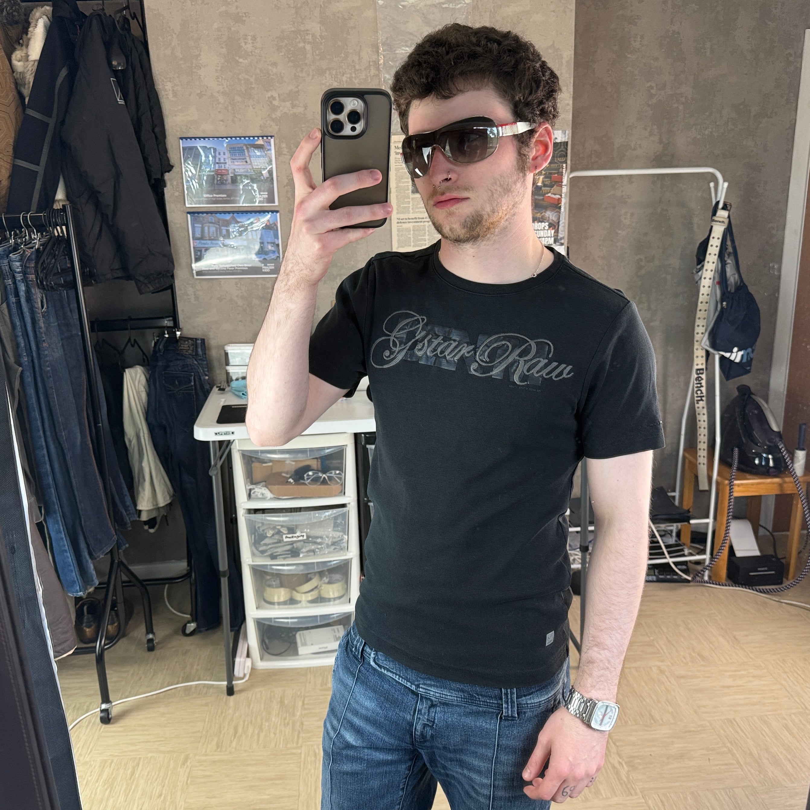 Gstar raw 2000's embroidered printed graphic muscle fit spellout tee (S)