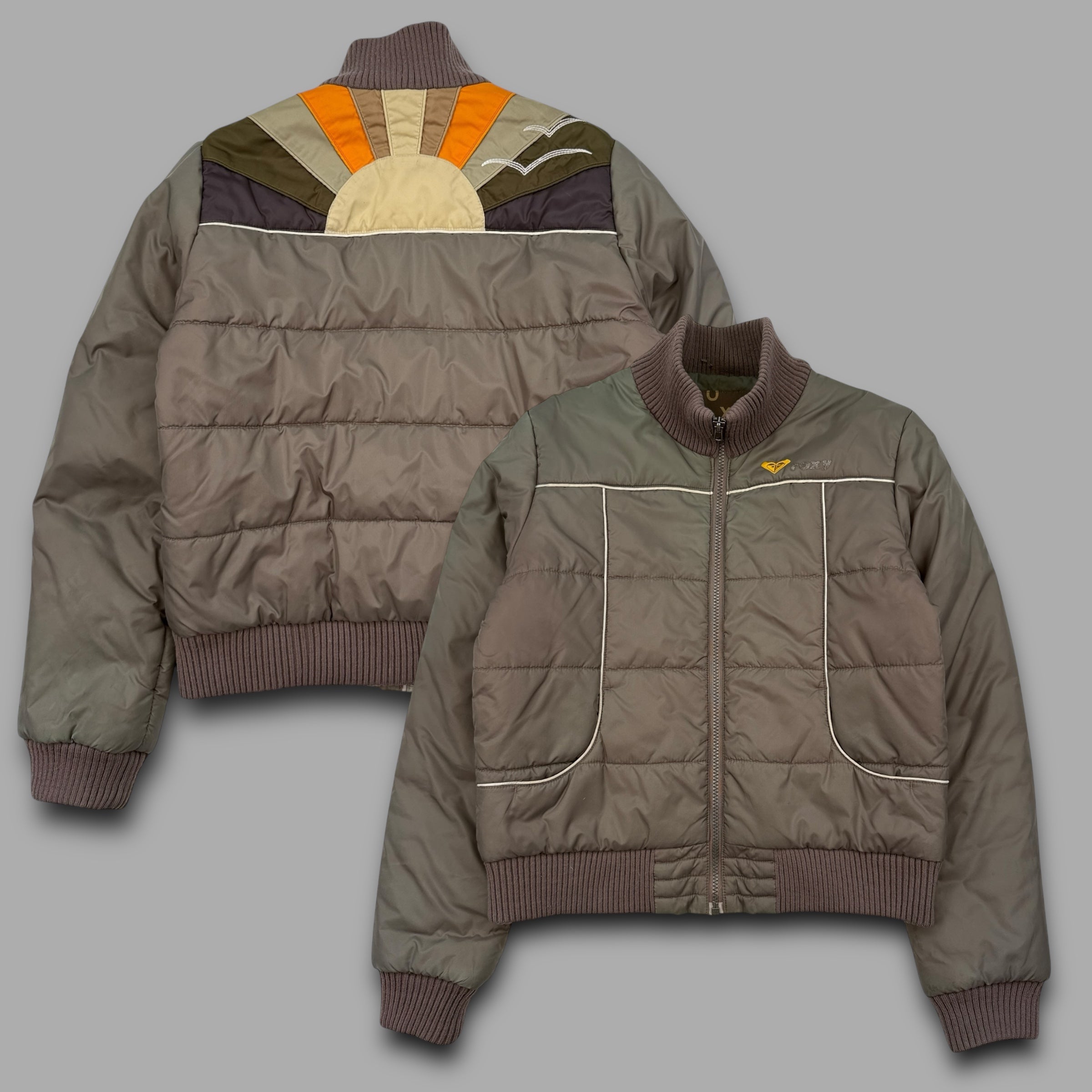 Quiksilver x Roxy 2000's graphic embroidered downfilled puffer jacket (S)