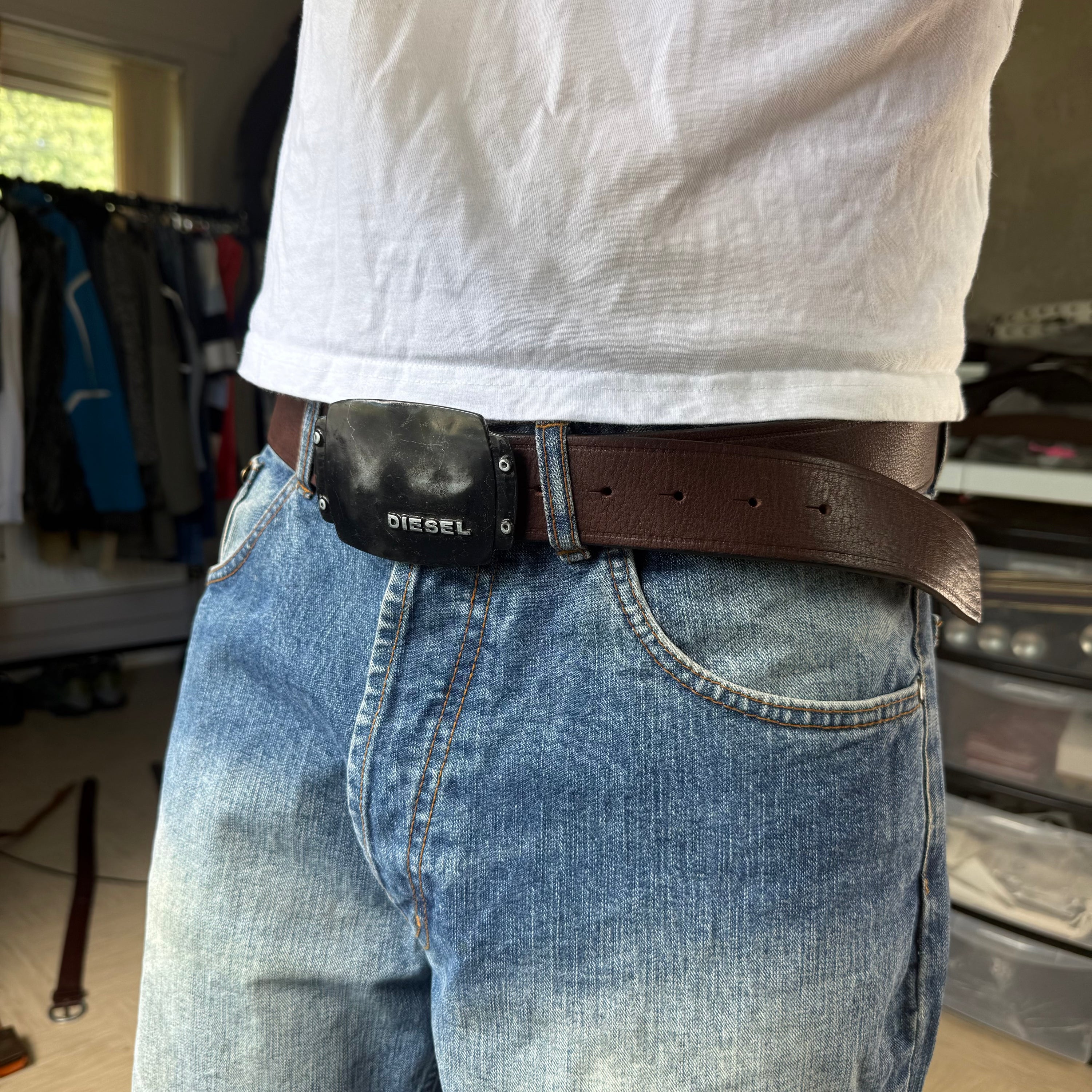 Diesel 2000's metal big buckle leather belt (OS)