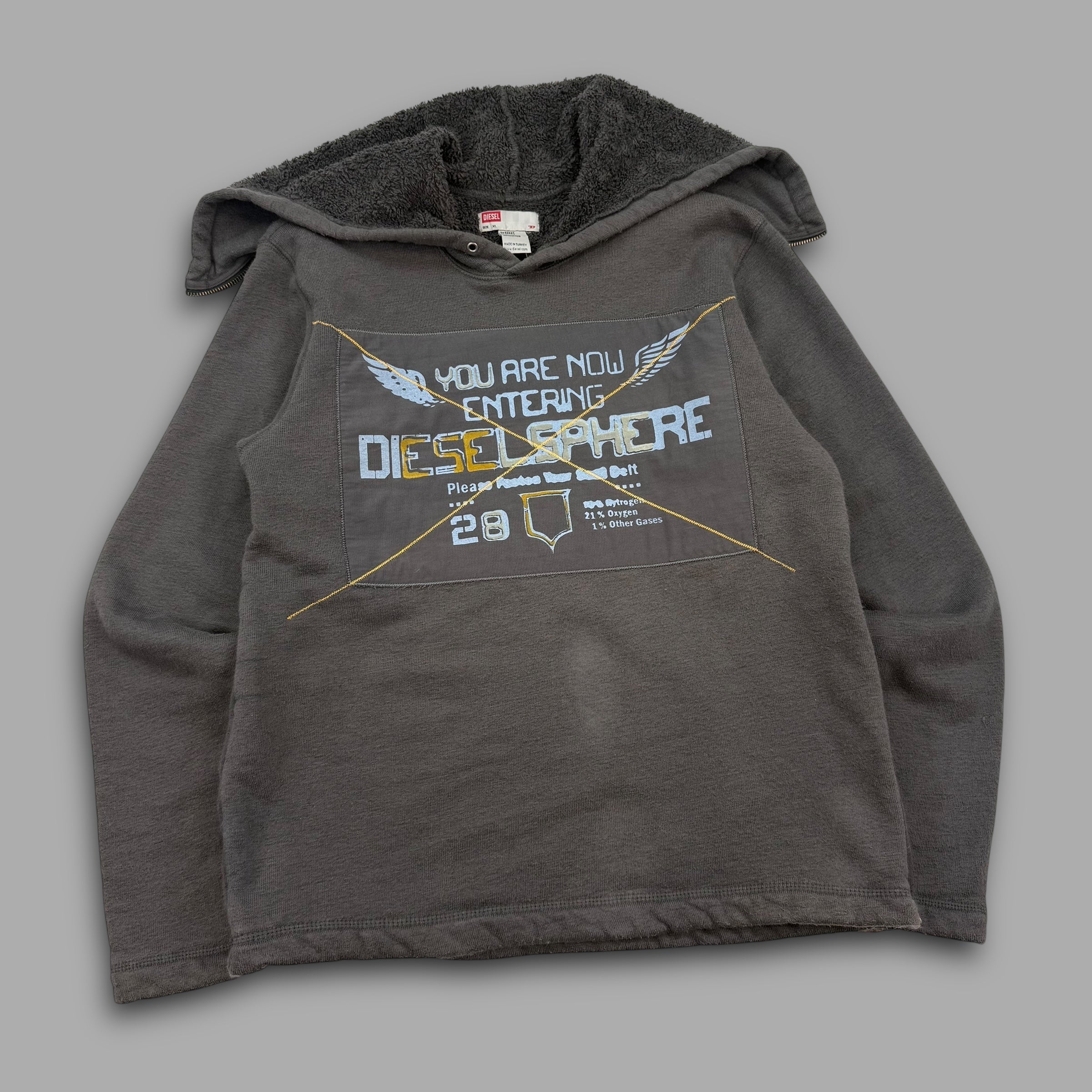 Diesel 2000's sherpa lined split hood pullover hoodie (M-XL)