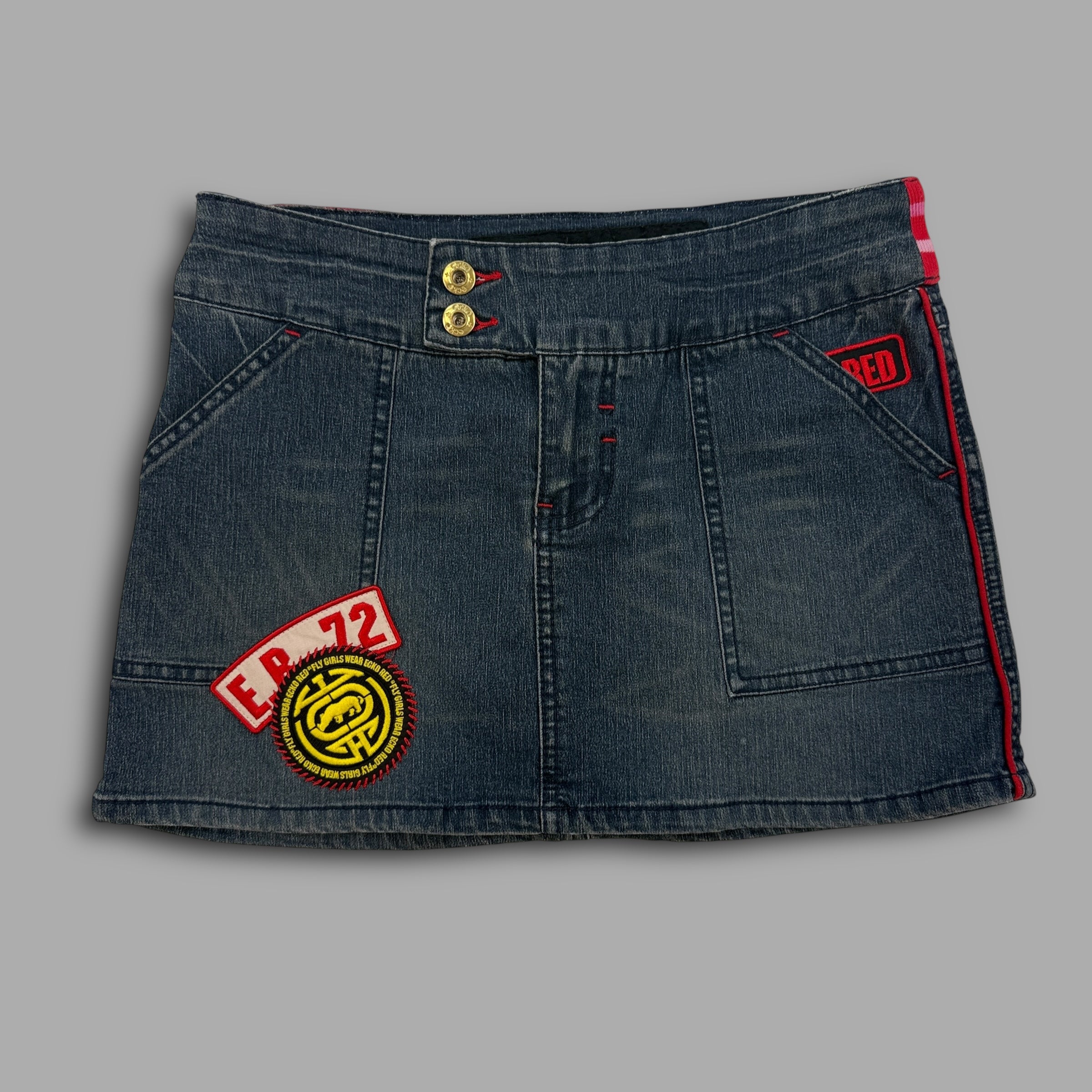 Ecko 2000's technical embroidered denim mini skirt (S)