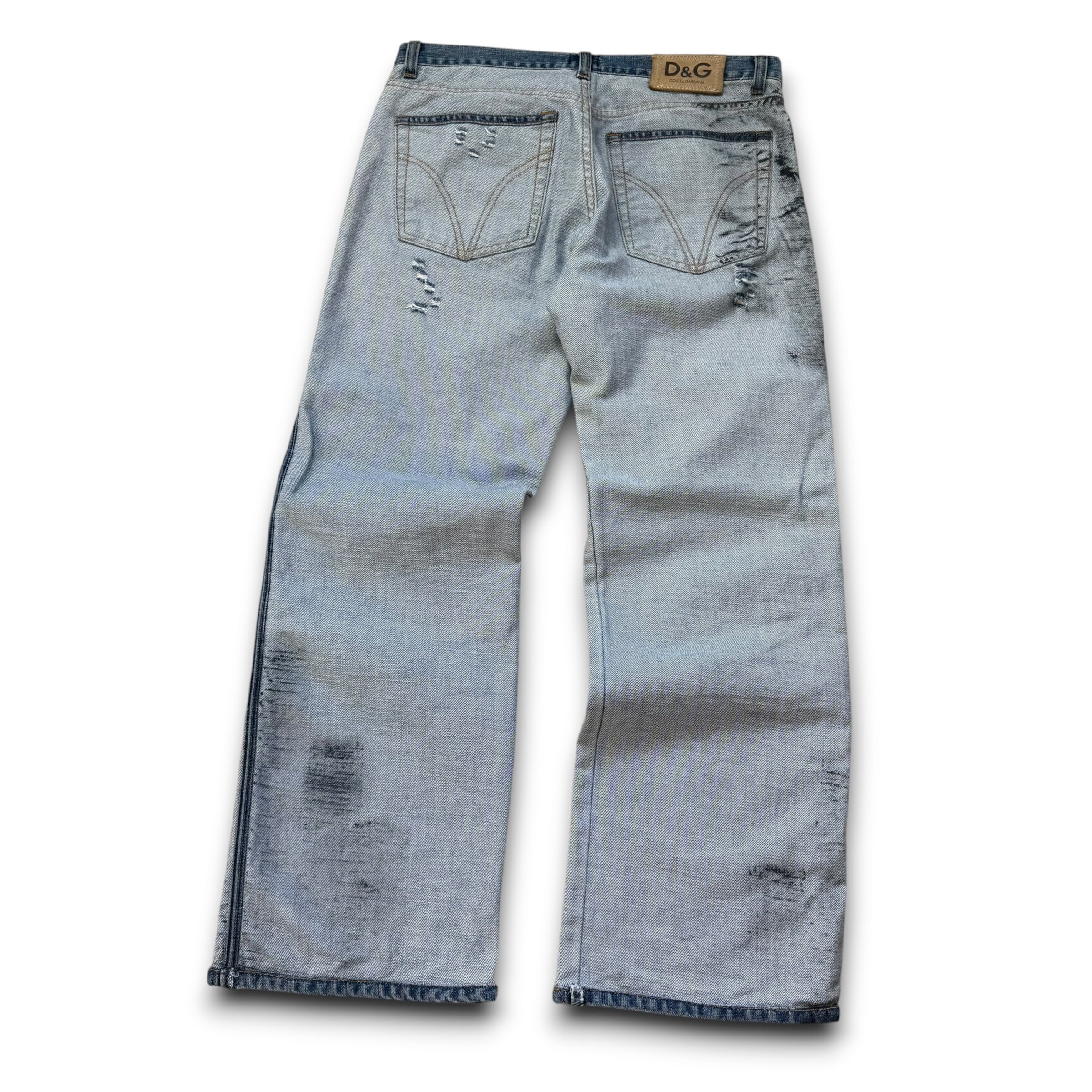 Dolce and gabanna 2002 distressed oil stained ‘inside out' denim jeans (S)