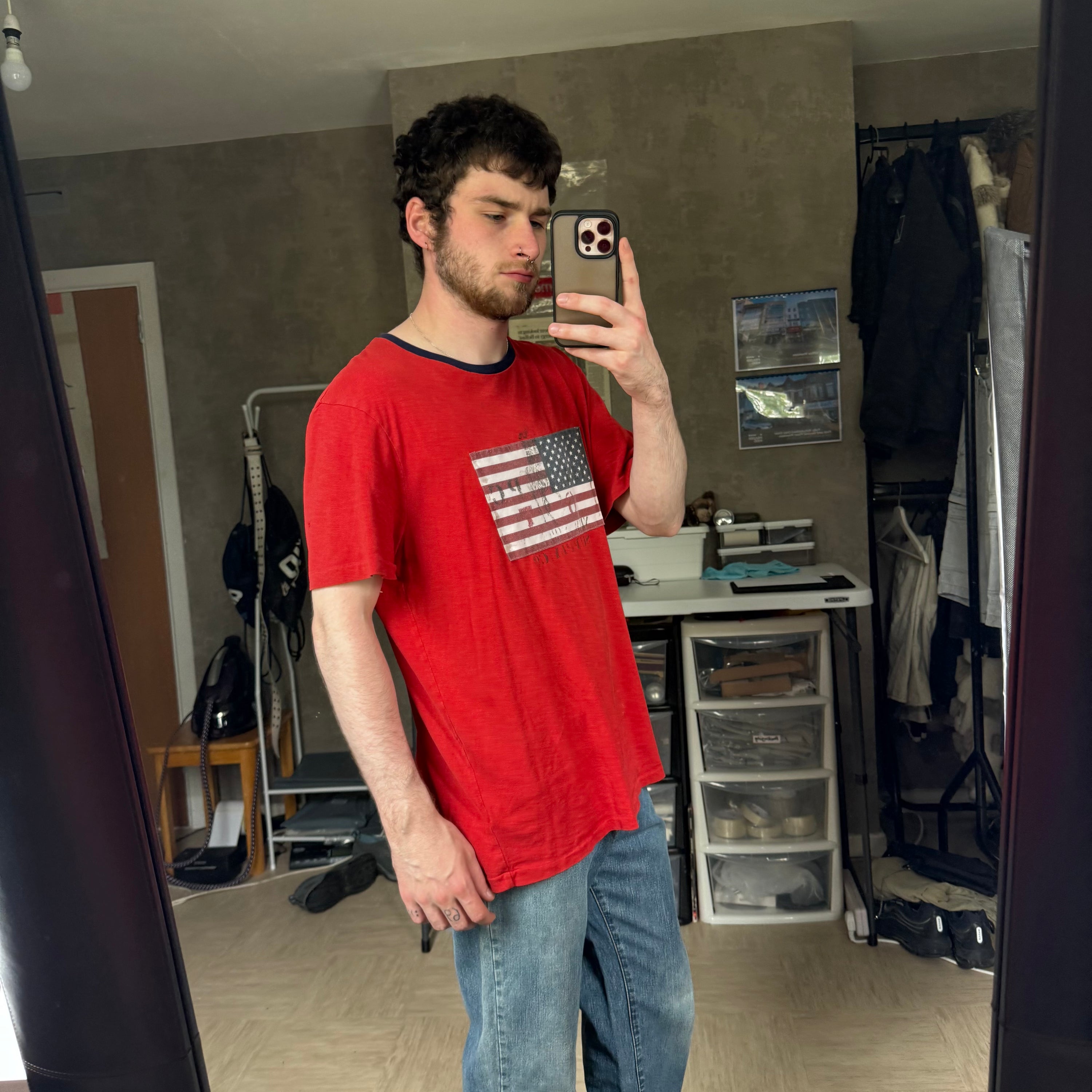 Ralph Lauren 2000's embroidered USA flag graphic tee (L)