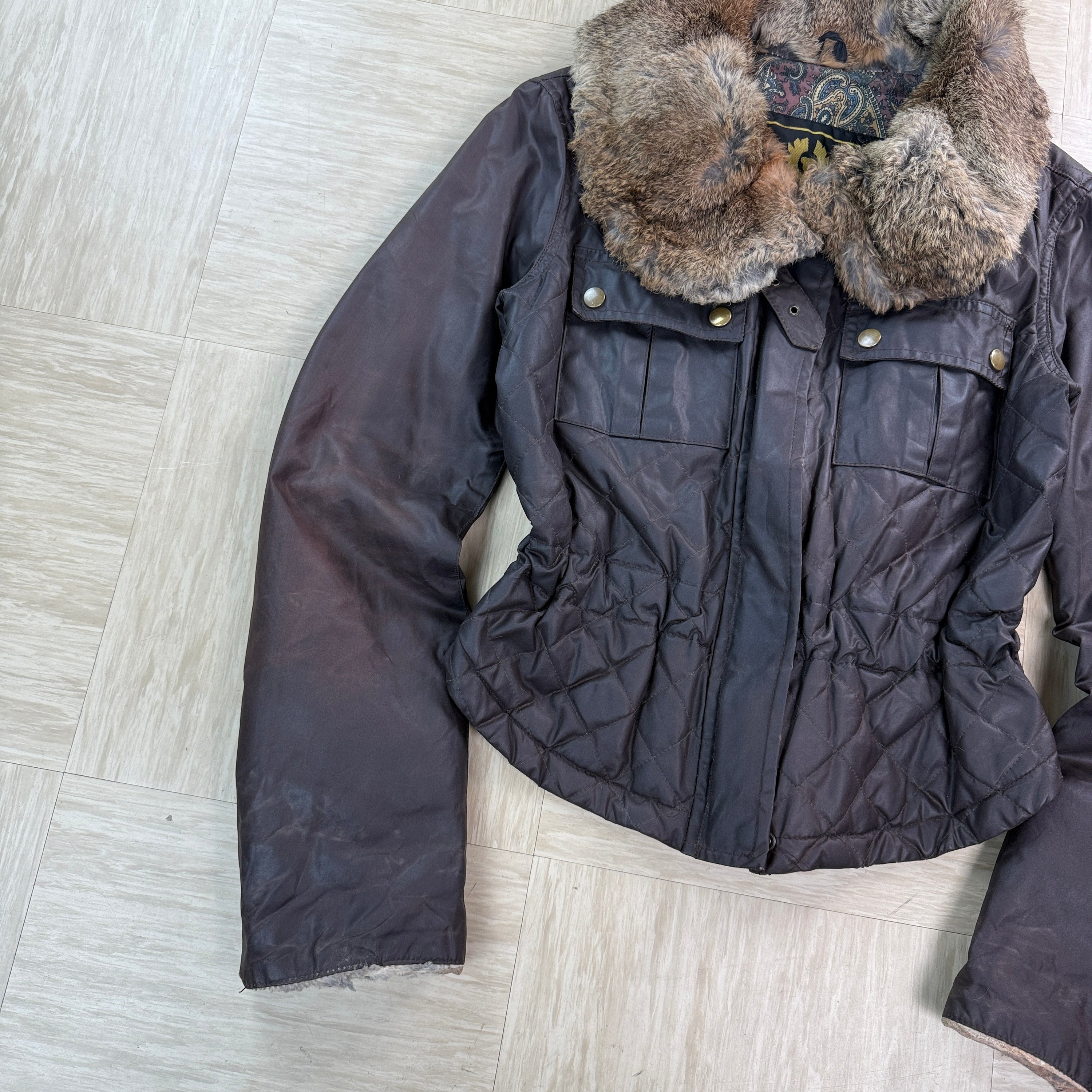 Belstaff 2000's fur collar leather wax jacket (M) wms