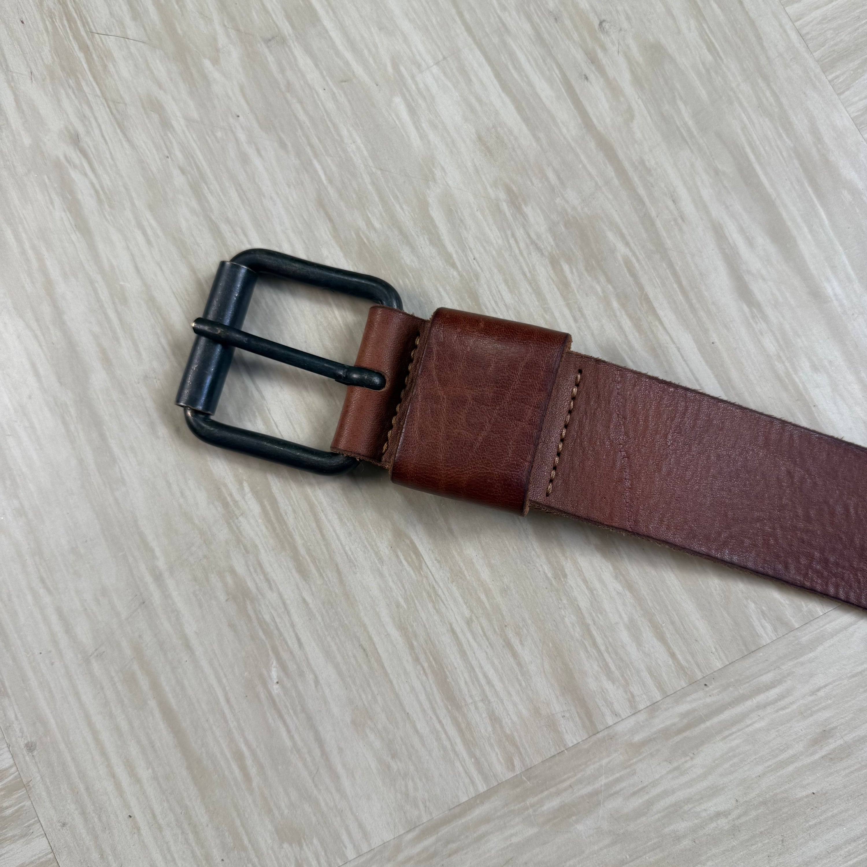 Diesel 2000's brown leather embroidered spellout belt (OS)