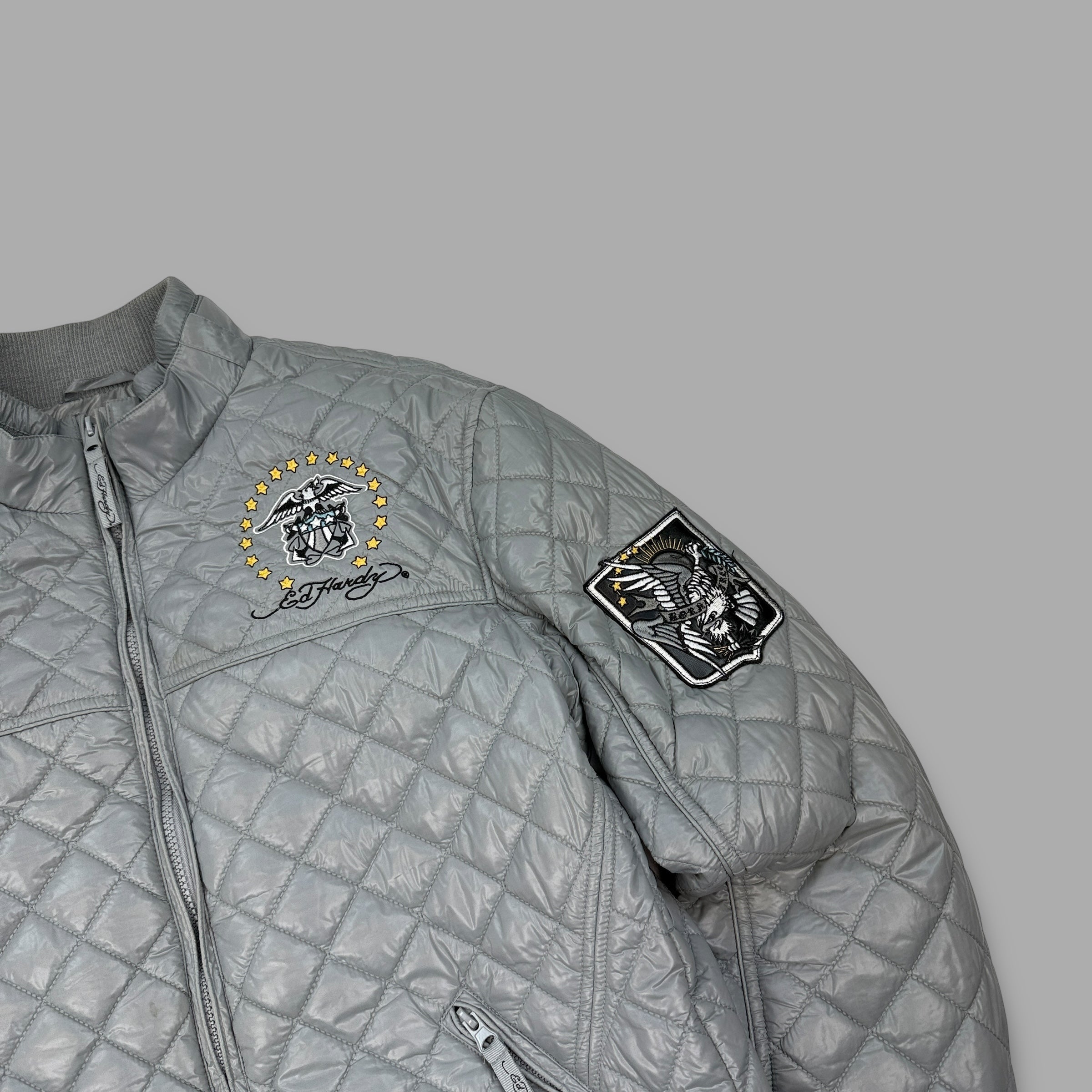 Ed hardy 2000's diamond stitch graphic quilted puffer jacket (M)